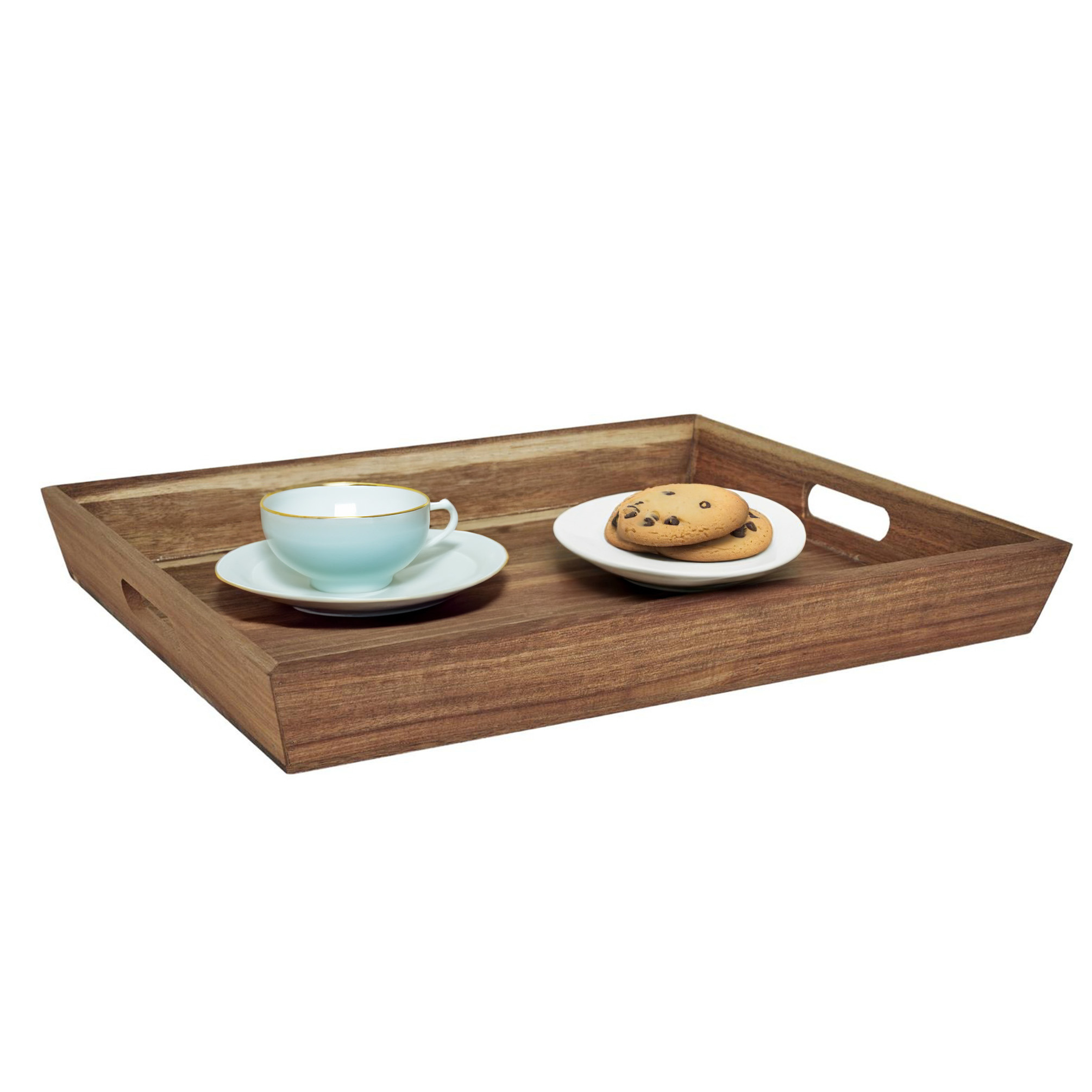 Home Deco Factory dienblad van Acacia hout - x 33 x 5 cm - bruin - Hoge opstaande rand -