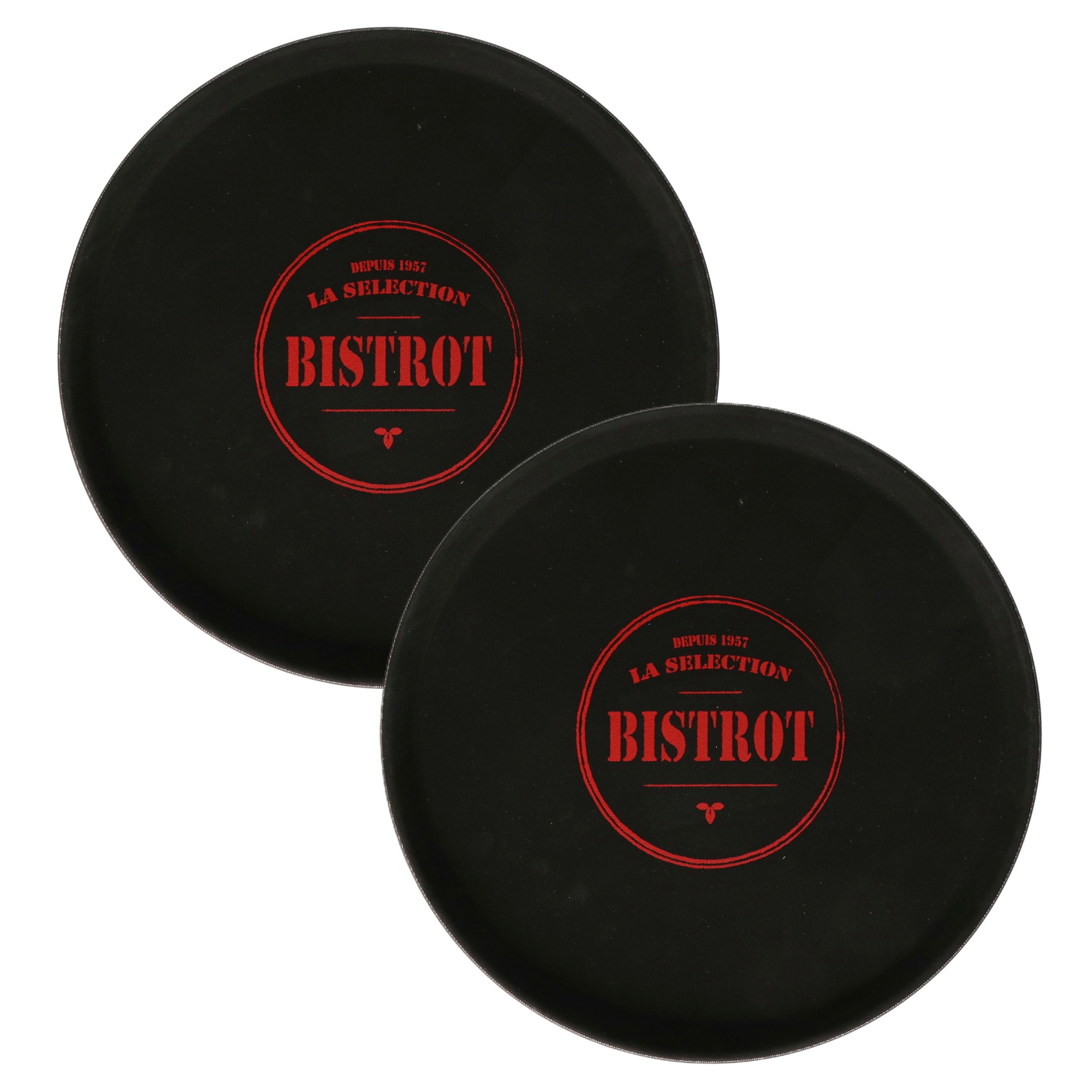 Cook Concept Horeca dienblad/serveerblad Bistrot - 2x - zwart - met antislip - D35 cm - Dienbladen -