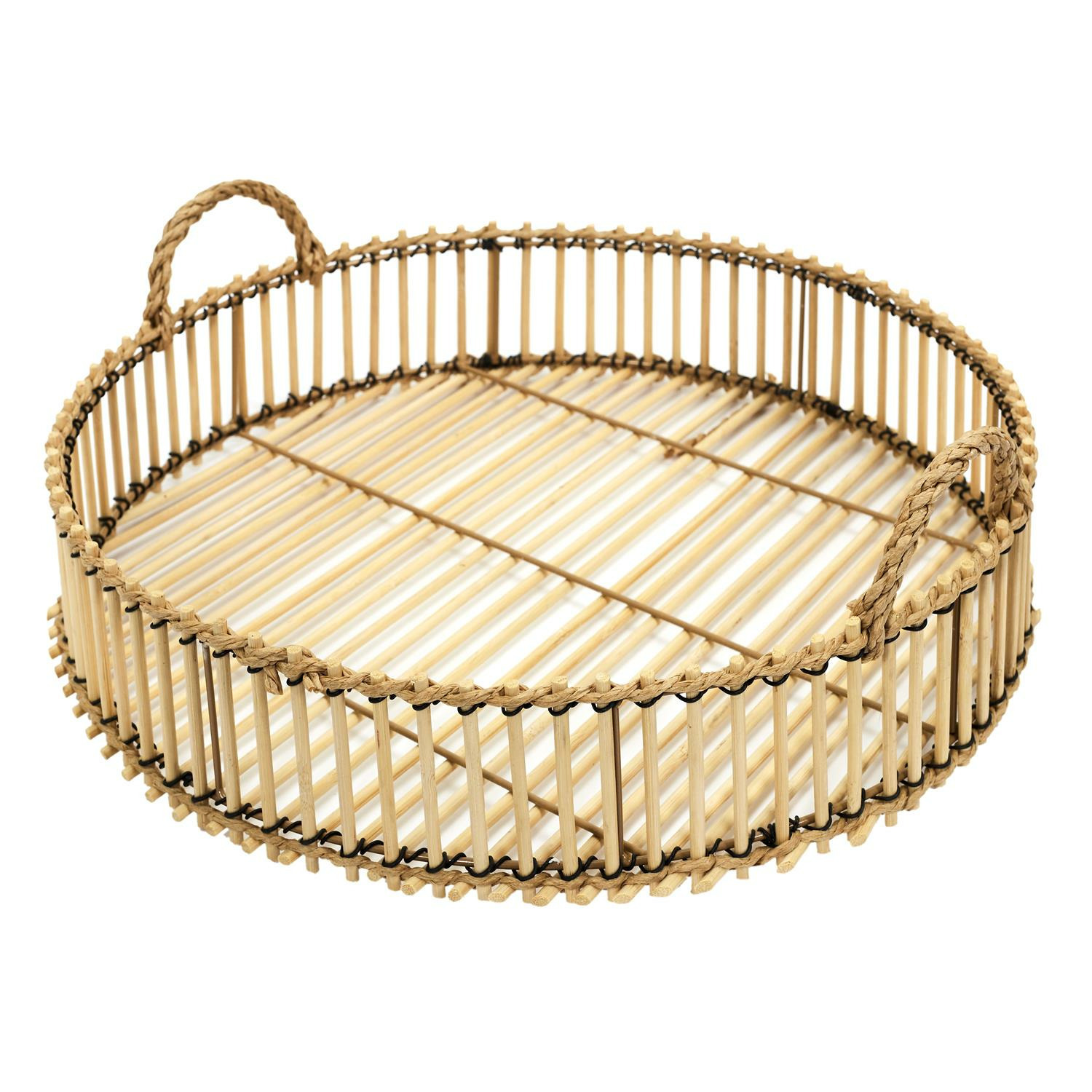 Home Deco Factory dienblad van bamboe - Rond - x 6 cm - naturel - hoge opstaande rand -