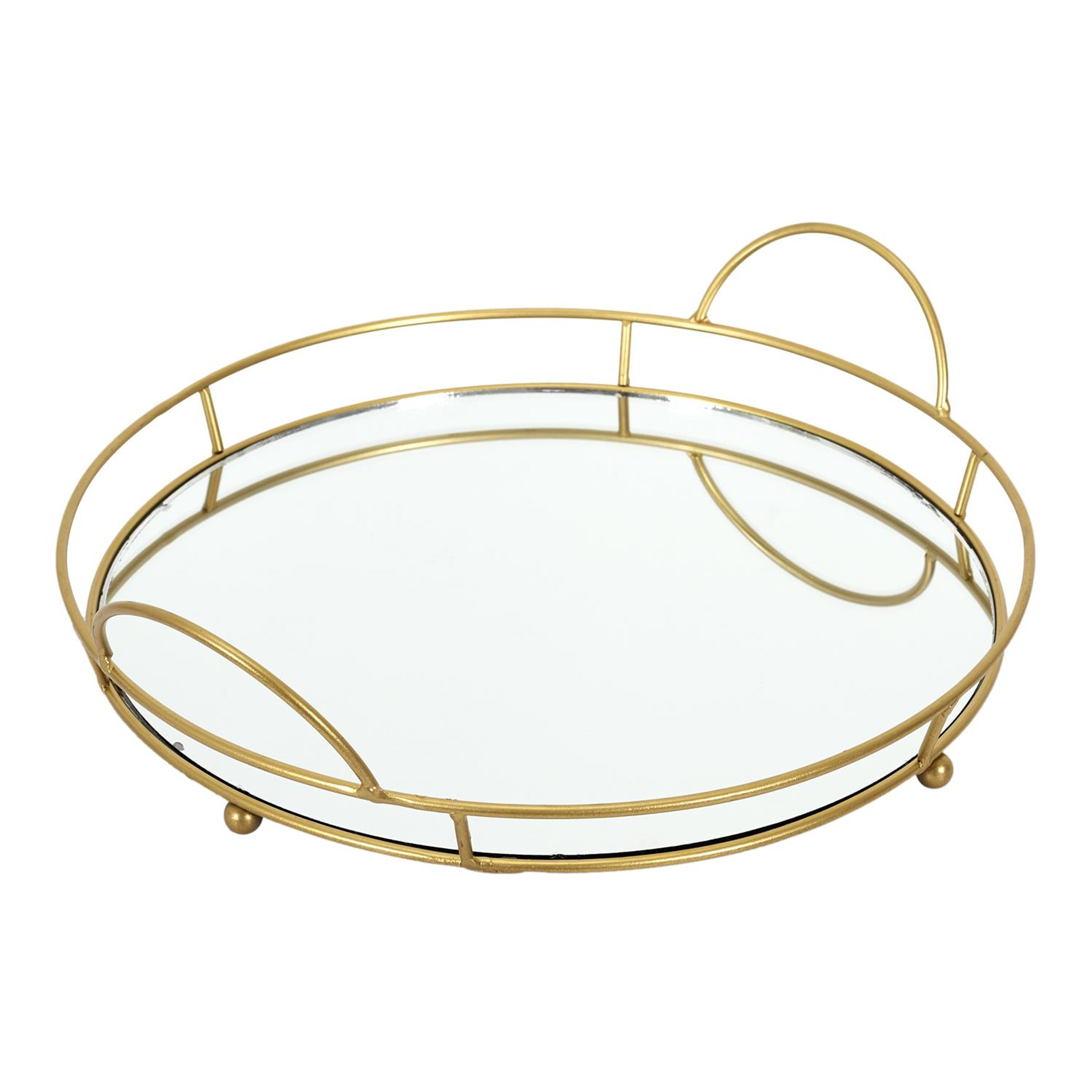 Home Deco Factory dienblad van spiegel glas - Rond - x 4 cm - goud metaal - opstaande rand -