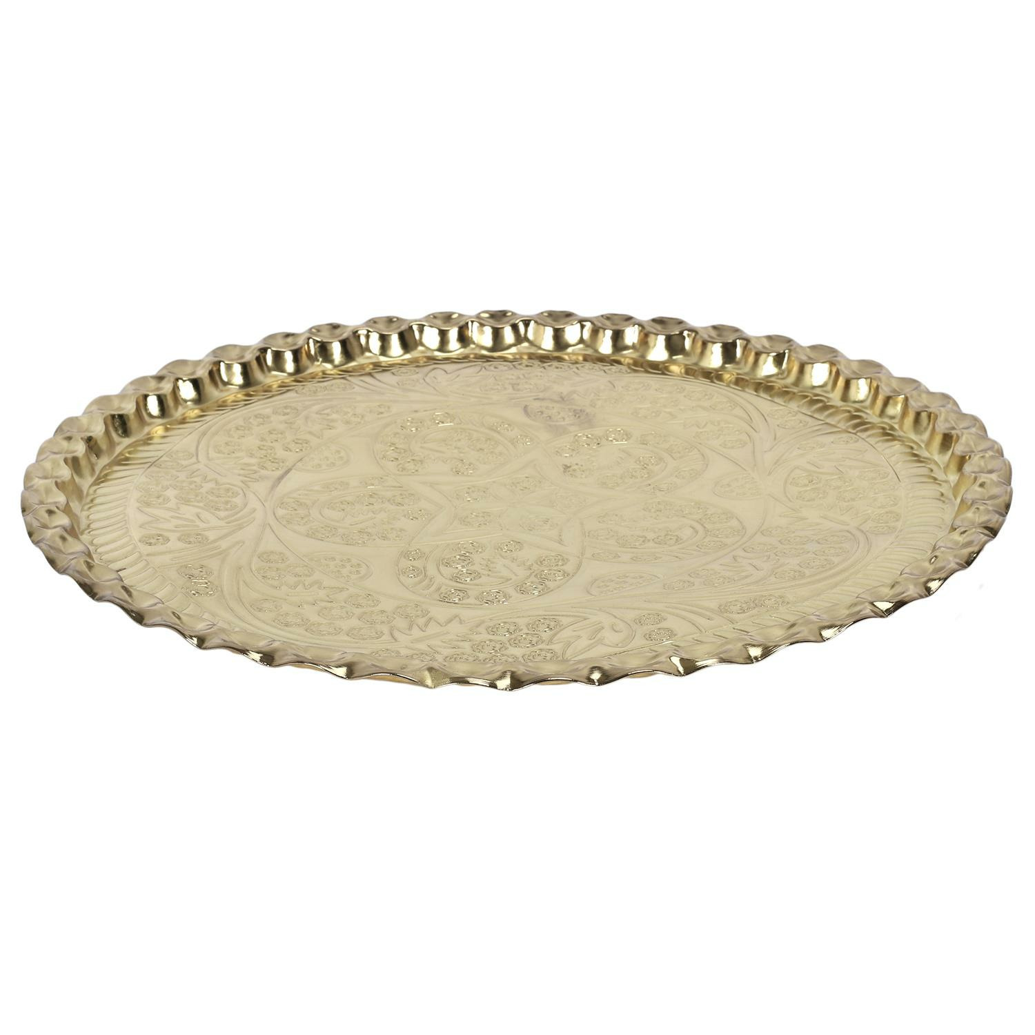 Home Deco Factory Chateau dienblad - sierlijk metaal - Rond - D47 cm - goud - Decoratieve plaat -