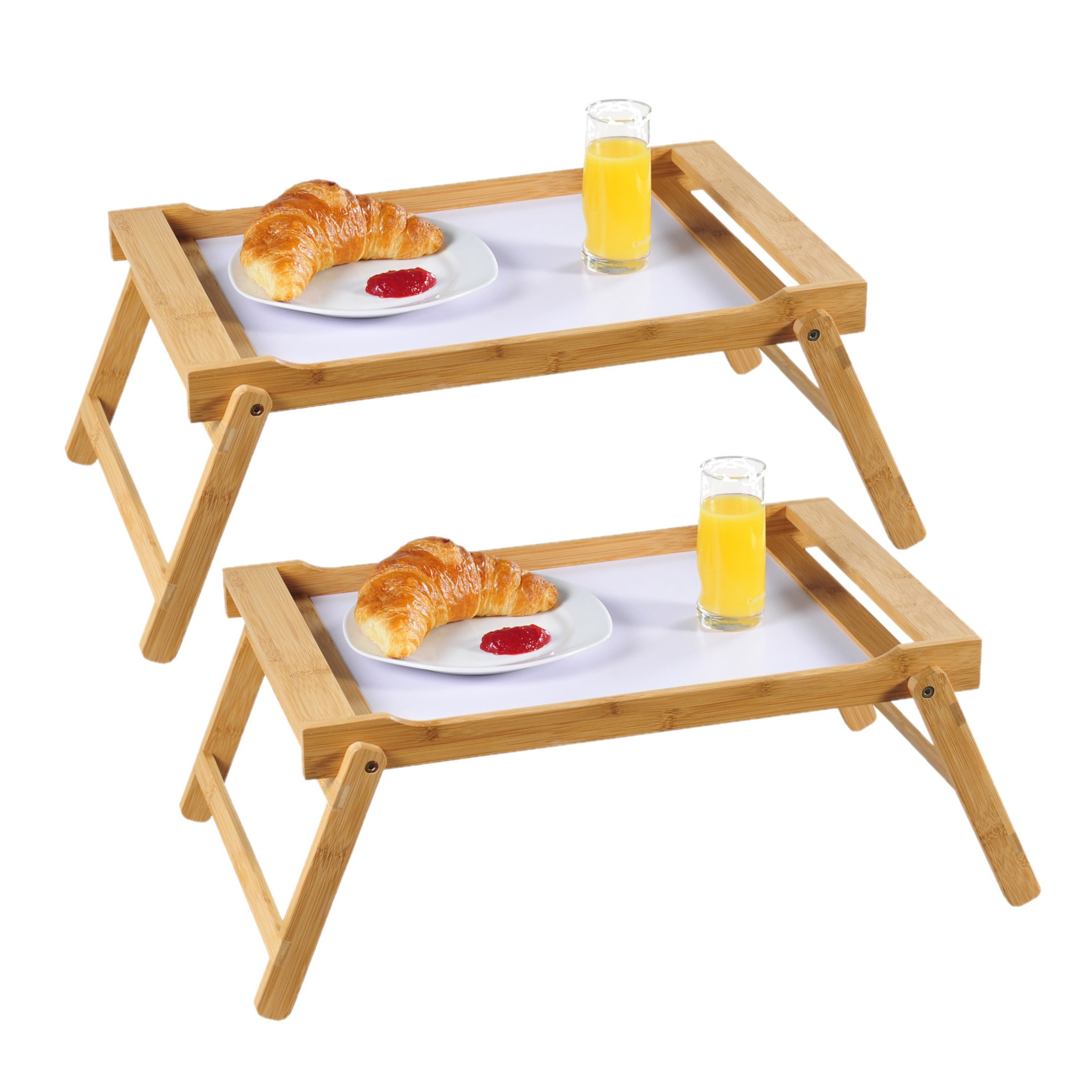 Merkloos Kesper Bamboe houten dienblad - Set van 2x stuks - 33 x 55 cm - met inklapbare poten - Ontbijt op be -