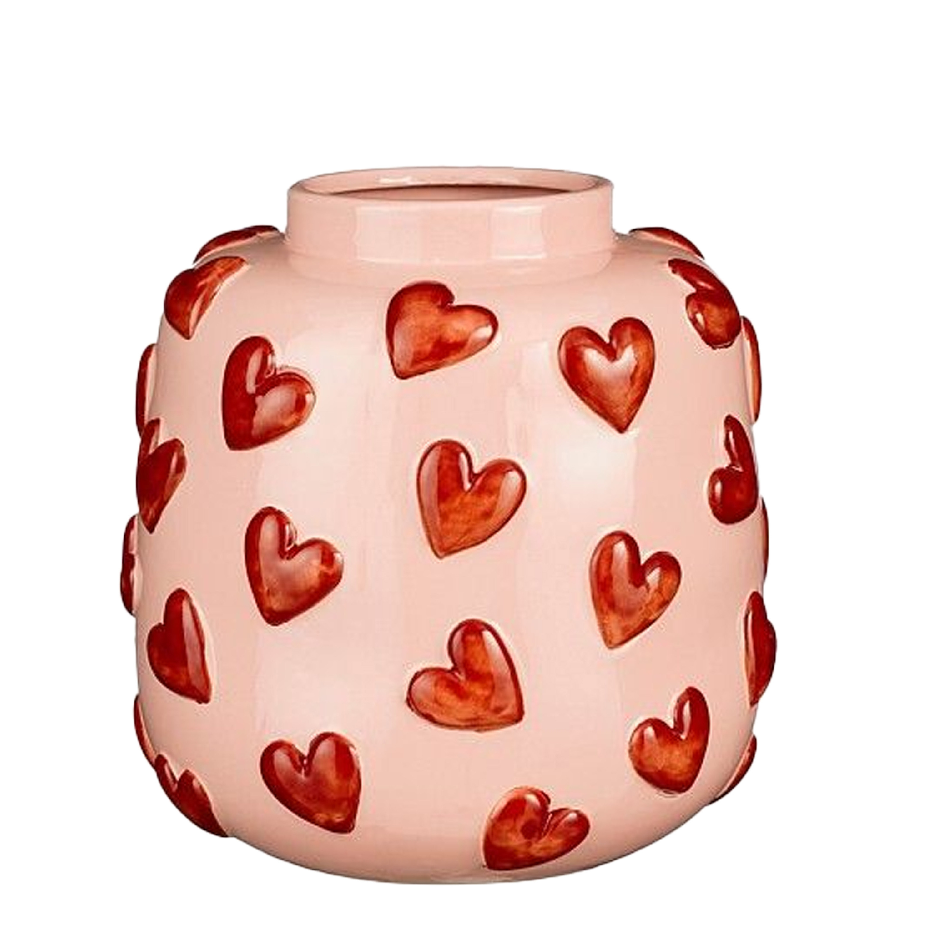 Mica Decorations vaas harten - H28 x D29 cm - Keramiek - roze/rood -