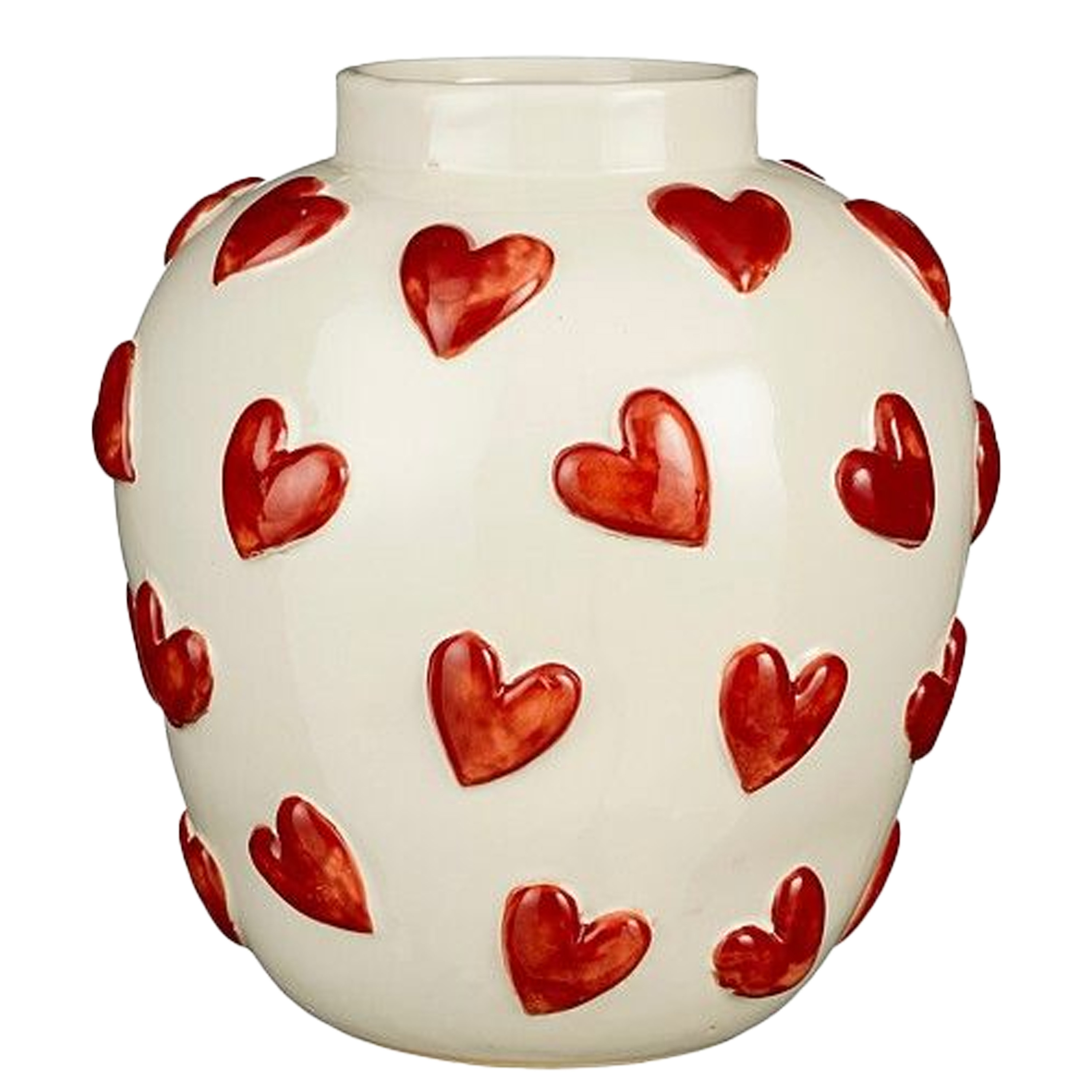 Mica Decorations vaas harten - H33 x D30 cm - Keramiek - Wit/rood -