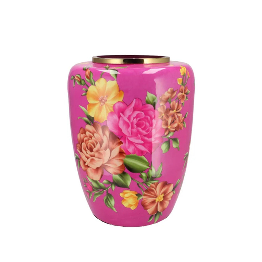 DK Design Vaas Flower Bouquet - fuchsia roze - metaal - D33 x H45 cm - bloemenvaas -