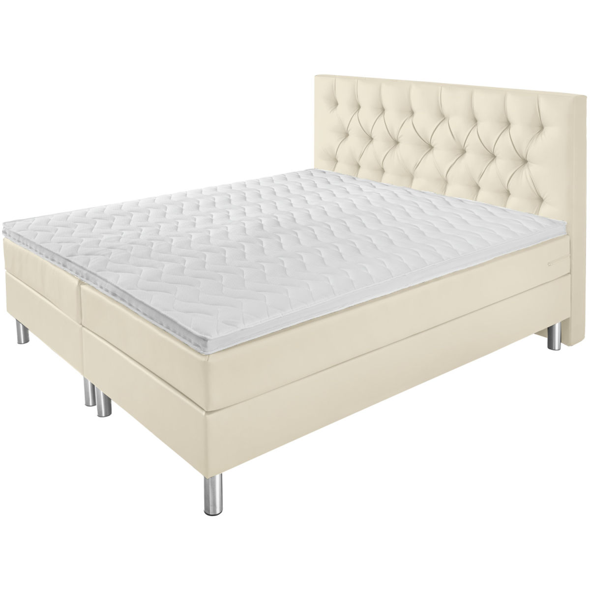 Vega Boxspringbed Premium Synthetisch leer, hoofdbord Chesterfield; 180x200x69 cm (BxLxH); parelmoerwit; hard