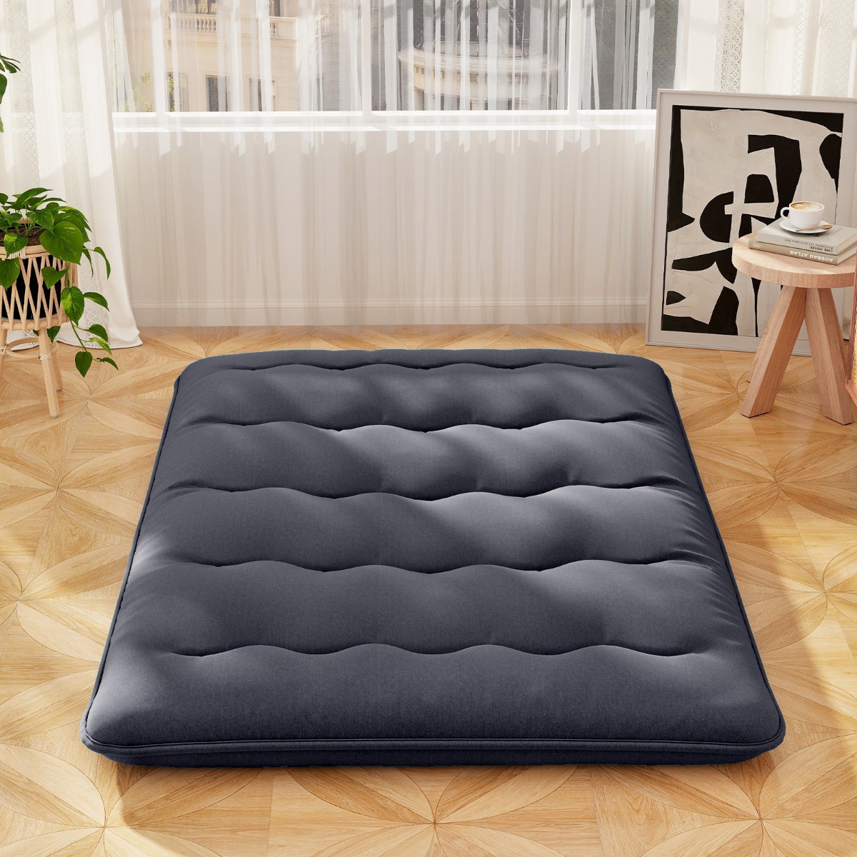 Costway Japanse Futonmatras met Wasbare Hoes & Draagtas Tatami-mat Zwart 140 x 200 cm
