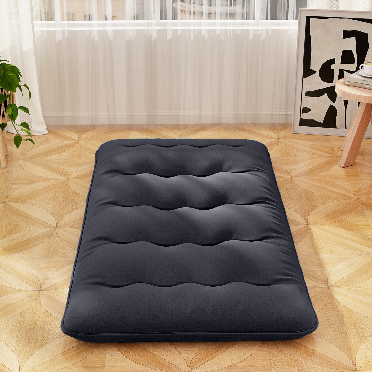 Costway Japans Futonmatras met Wasbare Hoes &Amp Draagtas Tatamimat zwart 90 x 200 cm