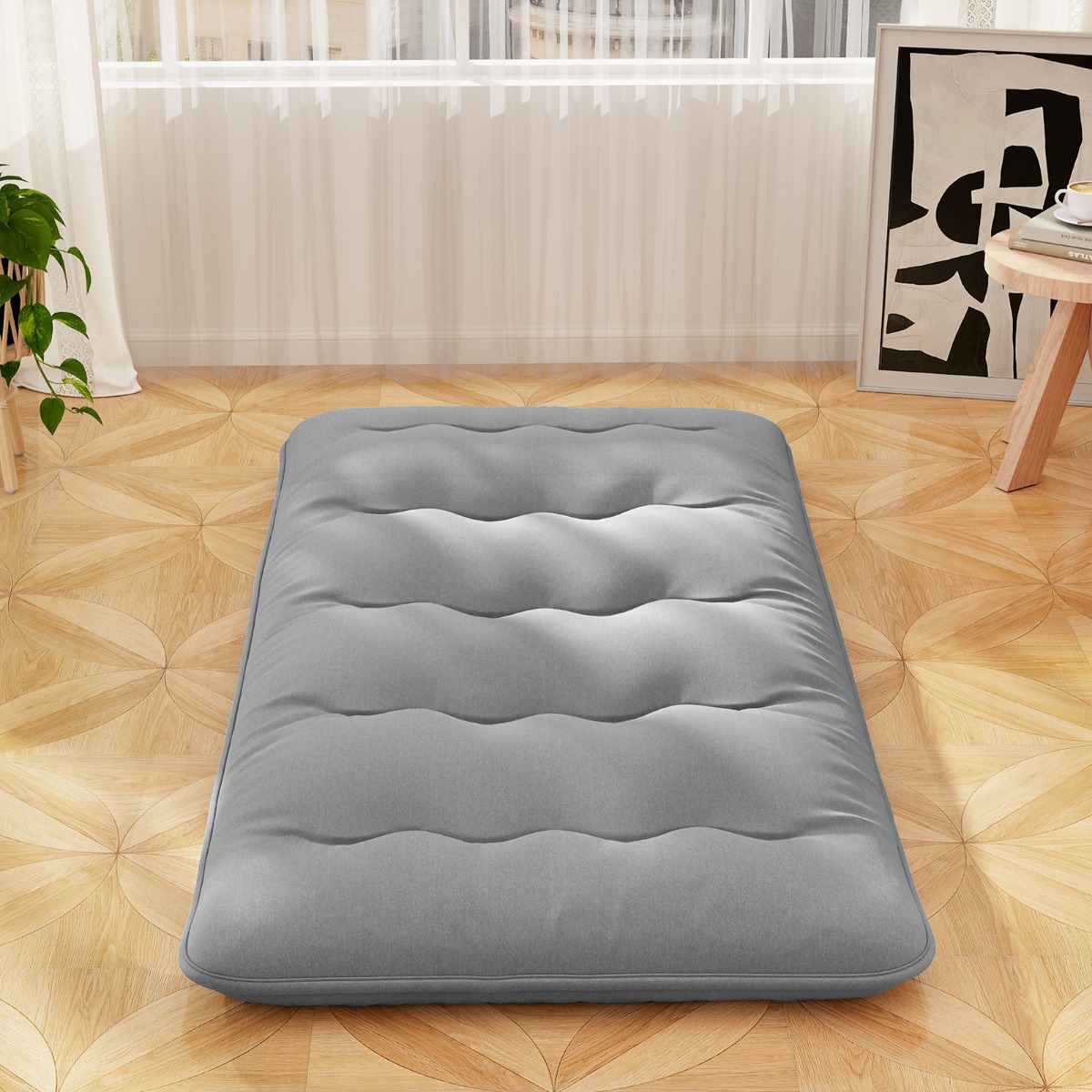 Costway Japans Futonmatras met Wasbare Hoes &Amp Draagtas Tatamimat Grijs 90 x 200 cm