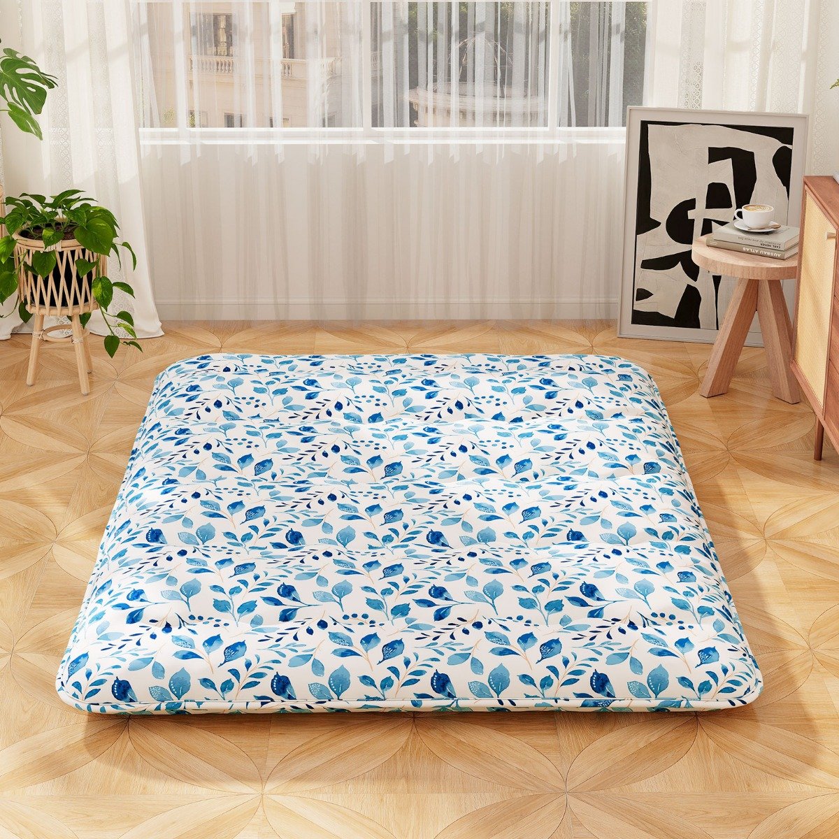 Costway Japanse Futonmatras met Wasbare Hoes & Draagtas Tatami-mat Groen 140 x 200 cm