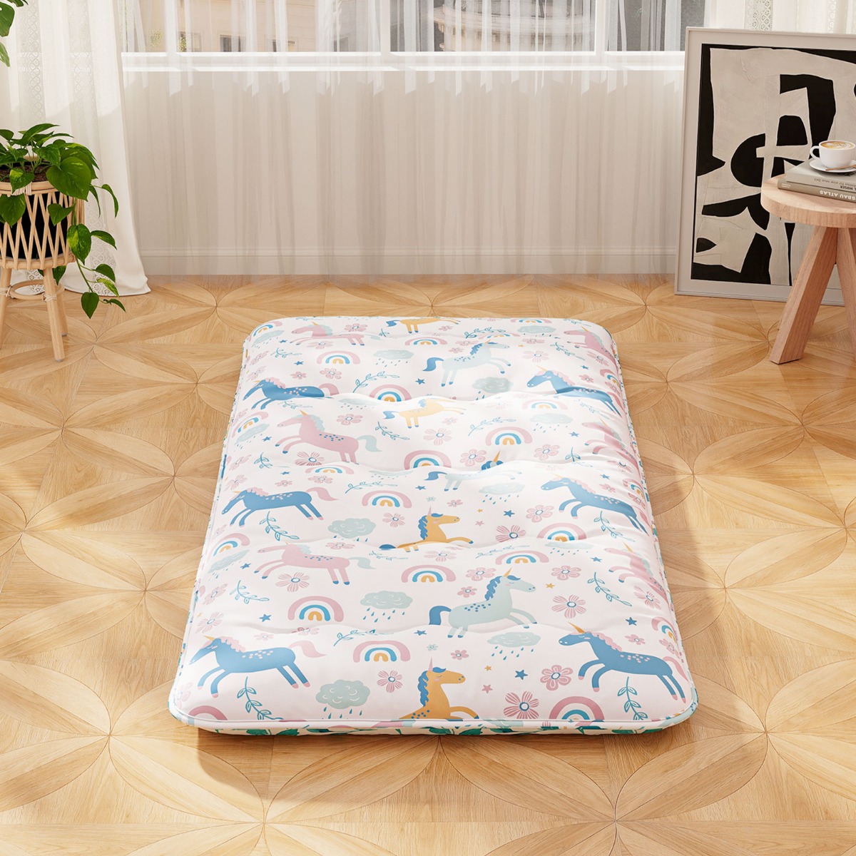 Costway Japans Futonmatras met Wasbare Hoes &Amp Draagtas Tatamimat Gekleurd 90 x 200 cm