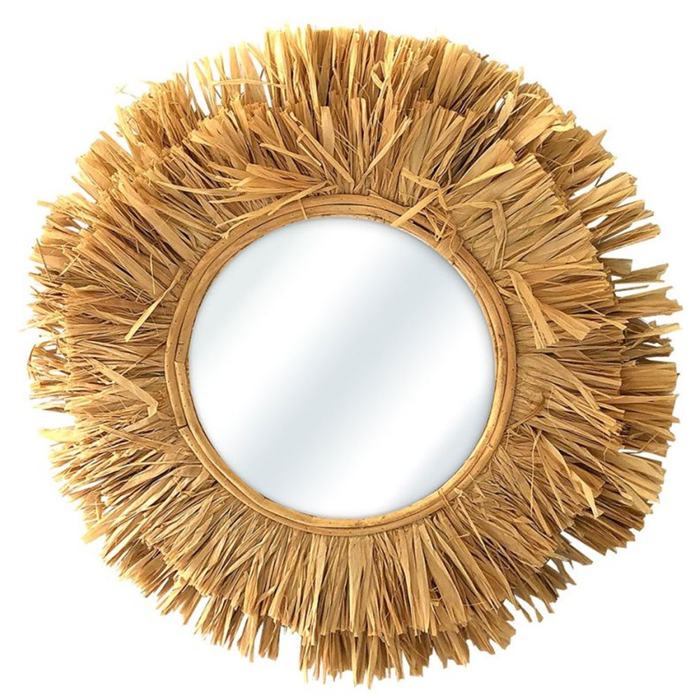OSTARIA Wandspiegel bohemian Raffia - bruin - rond - boho/ibiza stijl - Dia cm -