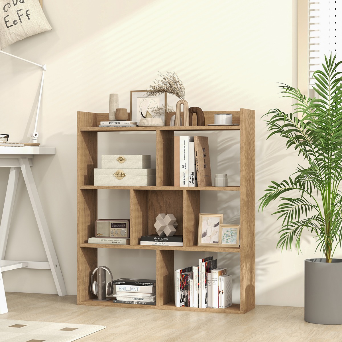 Costway Open Boekenkast Zelfdragende Houten Boekenkast met Anti-kantelfunctie Modern Opbergmeubel