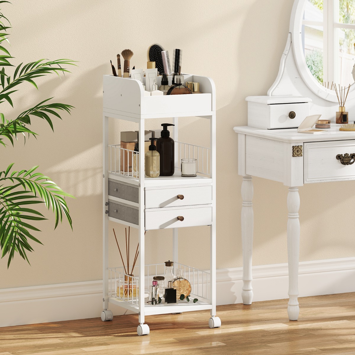 Costway Make-up Opbergtrolley met Lades & Wieltjes & Planken Cosmetica Organiser