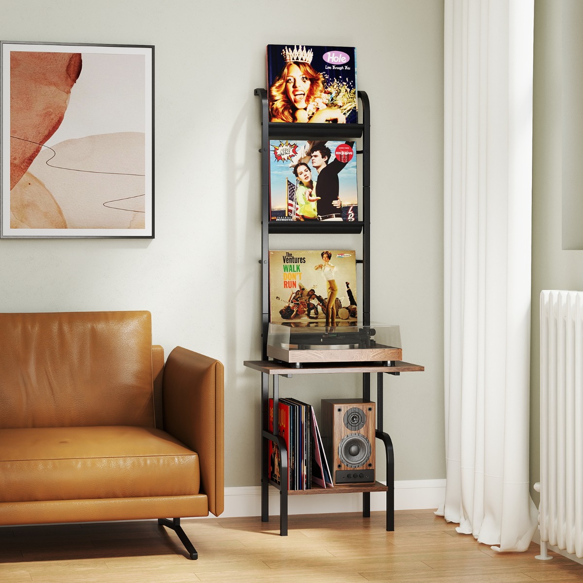Costway 5-laags Platenspelerstandaard met Vinyl Tentoonstellingsrek Platenstandaard Platenhouder
