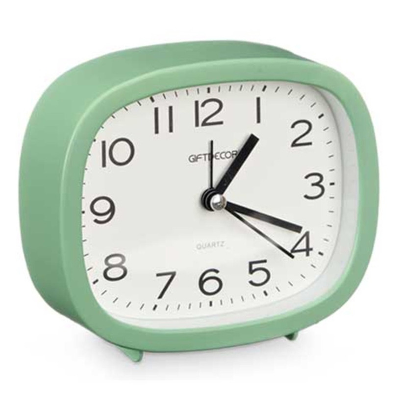 Giftdecor Wekker/alarmklok Good Morning - groen - kunststof - 12 x 10 cm - staand - rond -