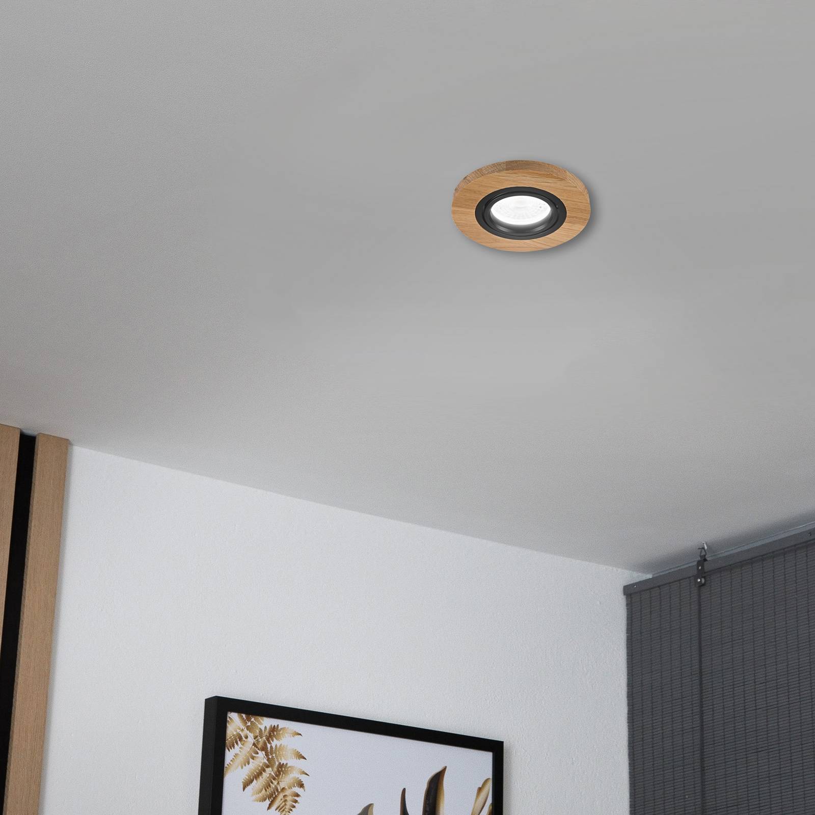 Lamkur Lighting Plafond inbouwlamp Tobby, Ø 10 cm, eikenhout, GU10