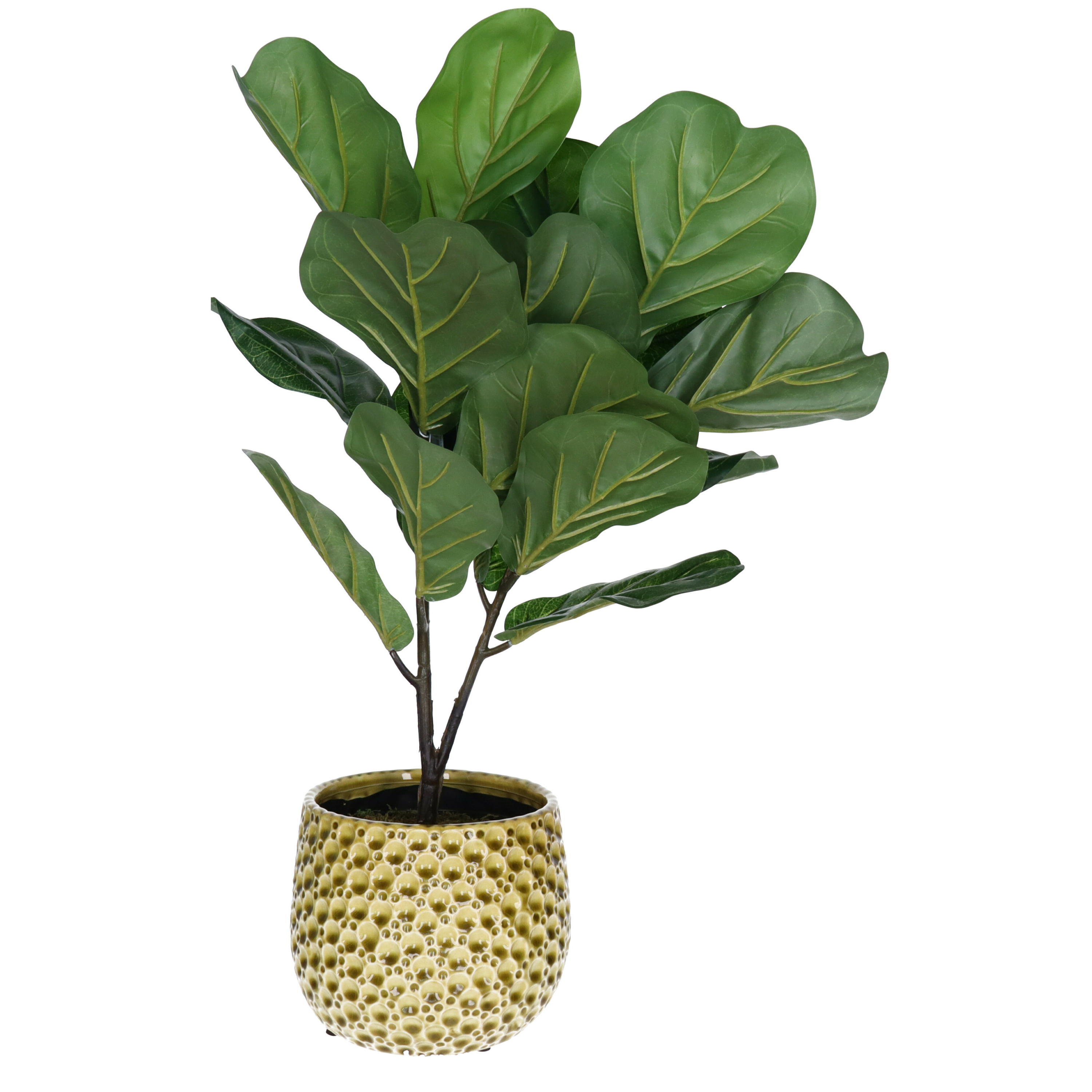 Mega Collections bloempot Pebblo - keramiek - geel - D15 x H13 cm -