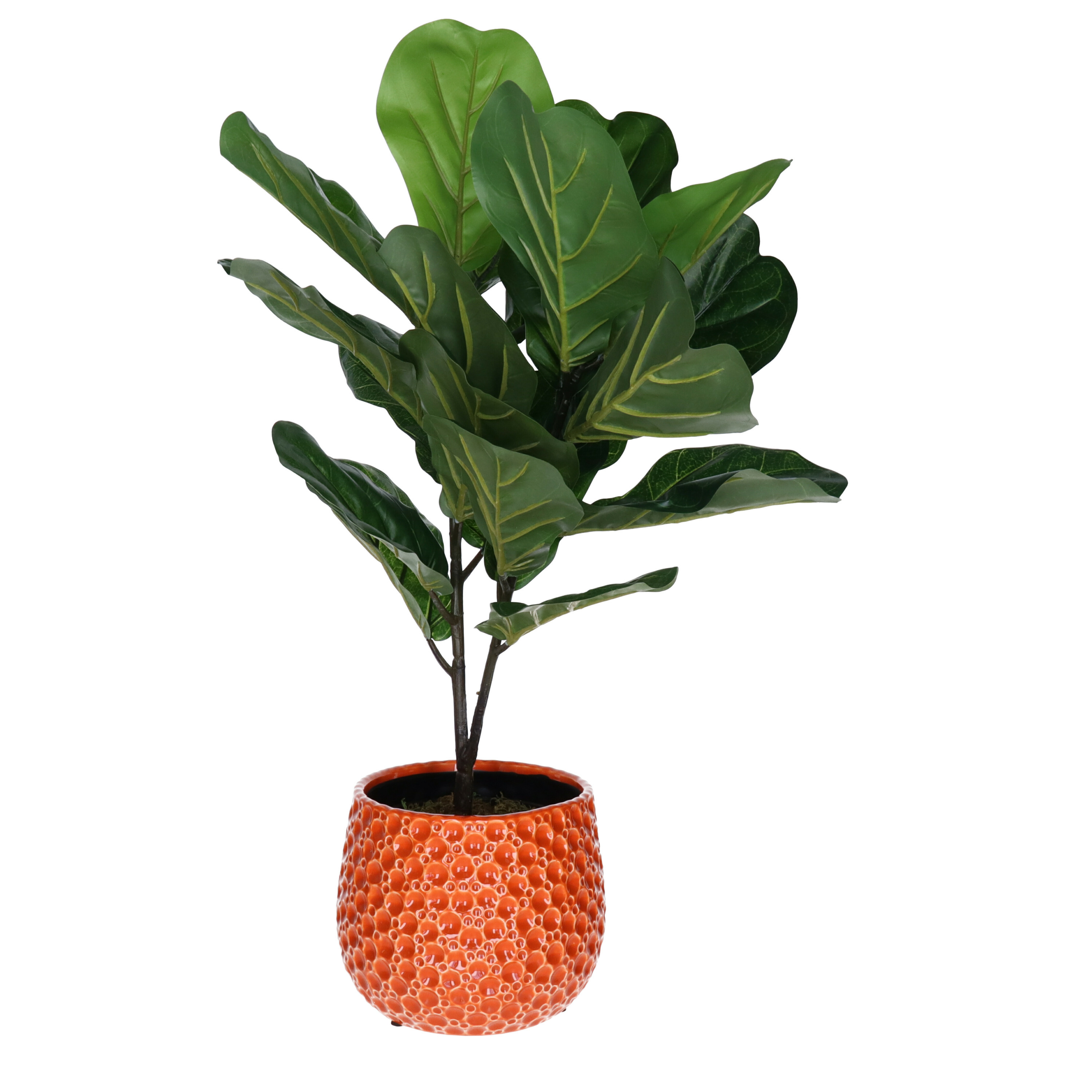 Mega Collections bloempot Pebblo - keramiek - oranje - D15 x H13 cm -