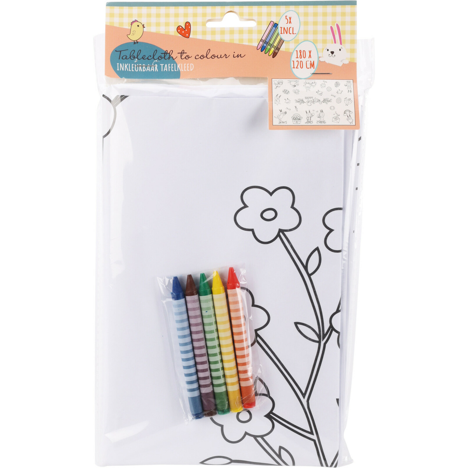 Home & Styling Pasen thema tafelkleed - inkleurbaar - 180 x 120 cm - tafellaken - inkleuren - kinderen -