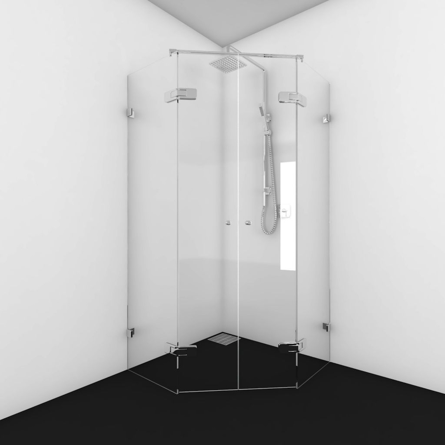 Van Rijn Douchecabine  Products Vijfhoek Helder Glas Met Dubbele Deur 200x100 cm Ronde Knop 