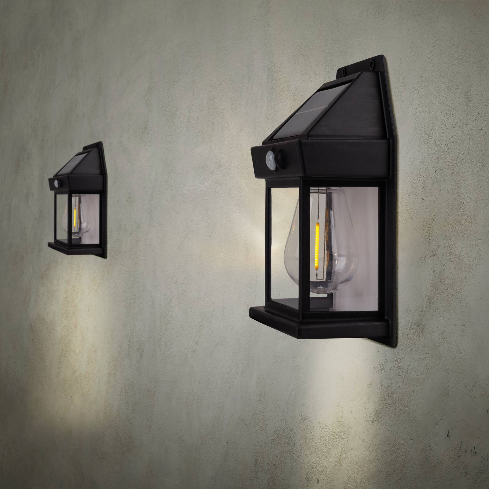 Naeve Leuchten Näve LED buiten wandlamp Mira, sensor, zwart, set van 2 IP44