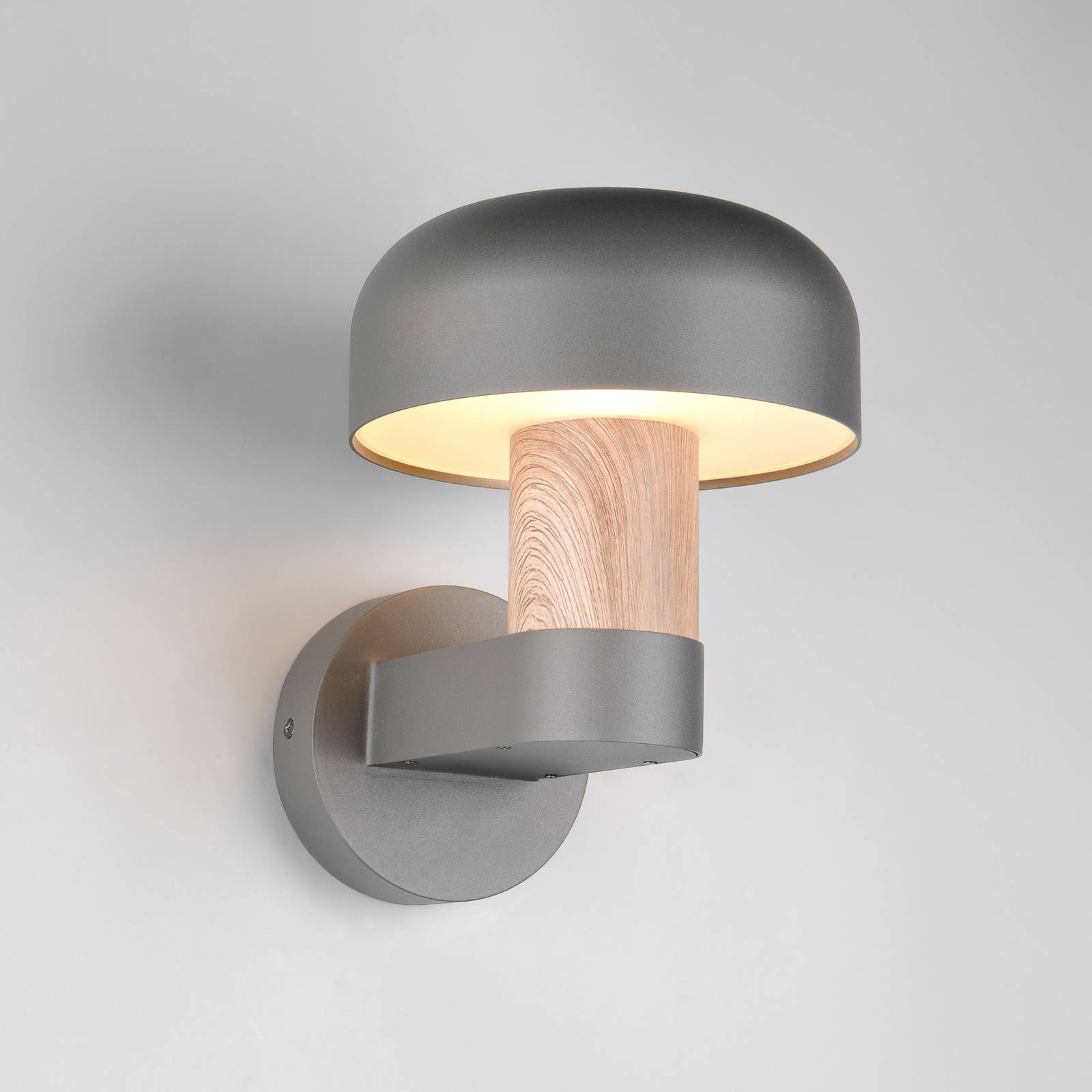 Trio Lighting Buitenwandlamp Fraser, grijs/houtlook, aluminium, IP54, E27