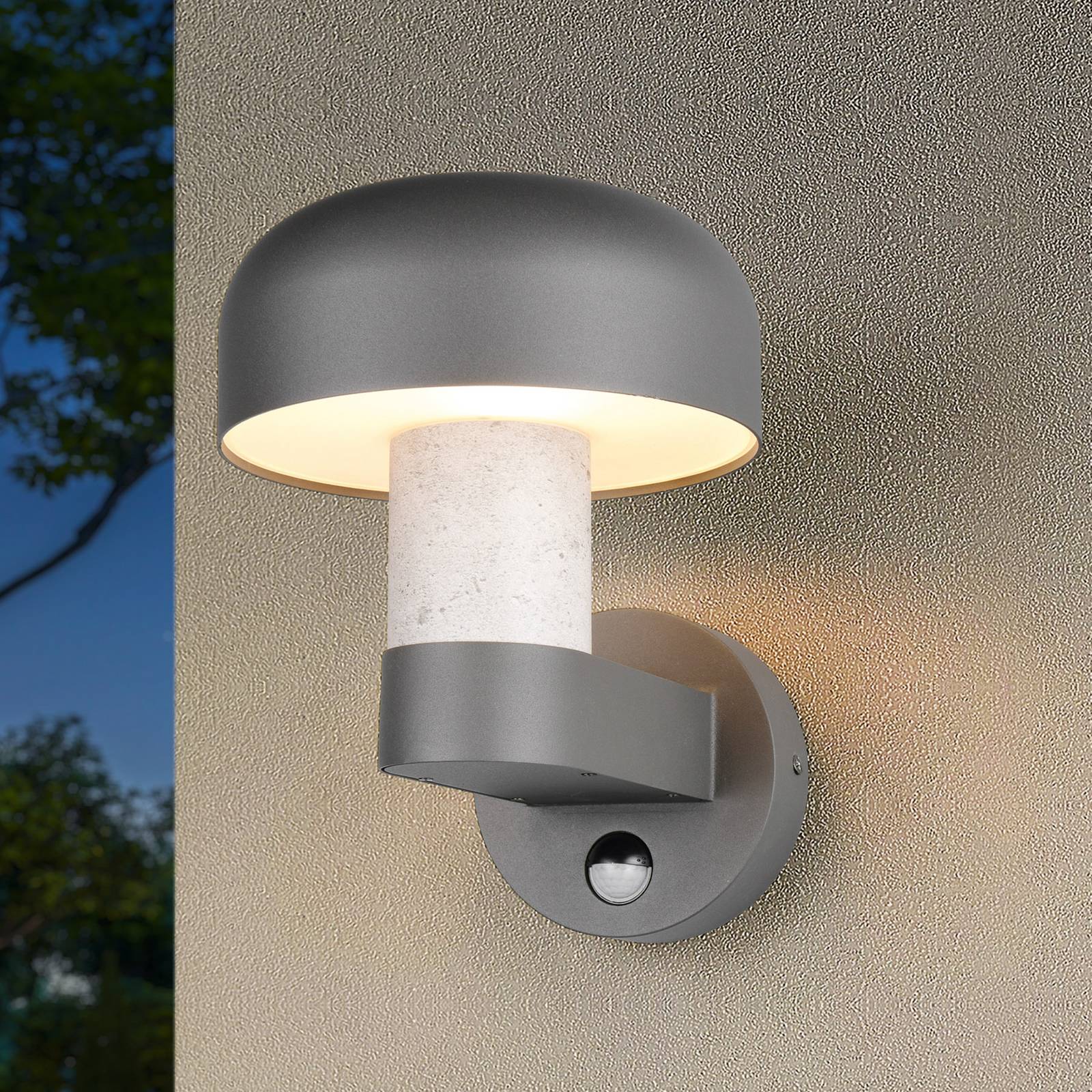 Trio Lighting Buitenwandlamp Fraser Sensor grijs/betonlook, aluminium IP54 E27