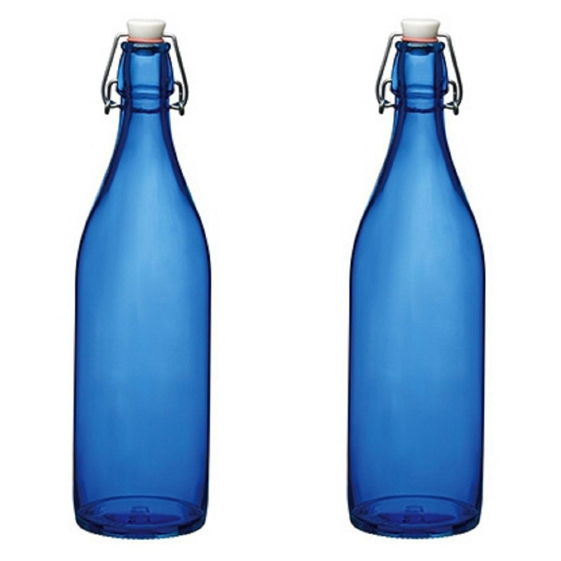 Merkloos 5x stuks blauwe giara flessen met beugeldop 30 cm van 1 liter -