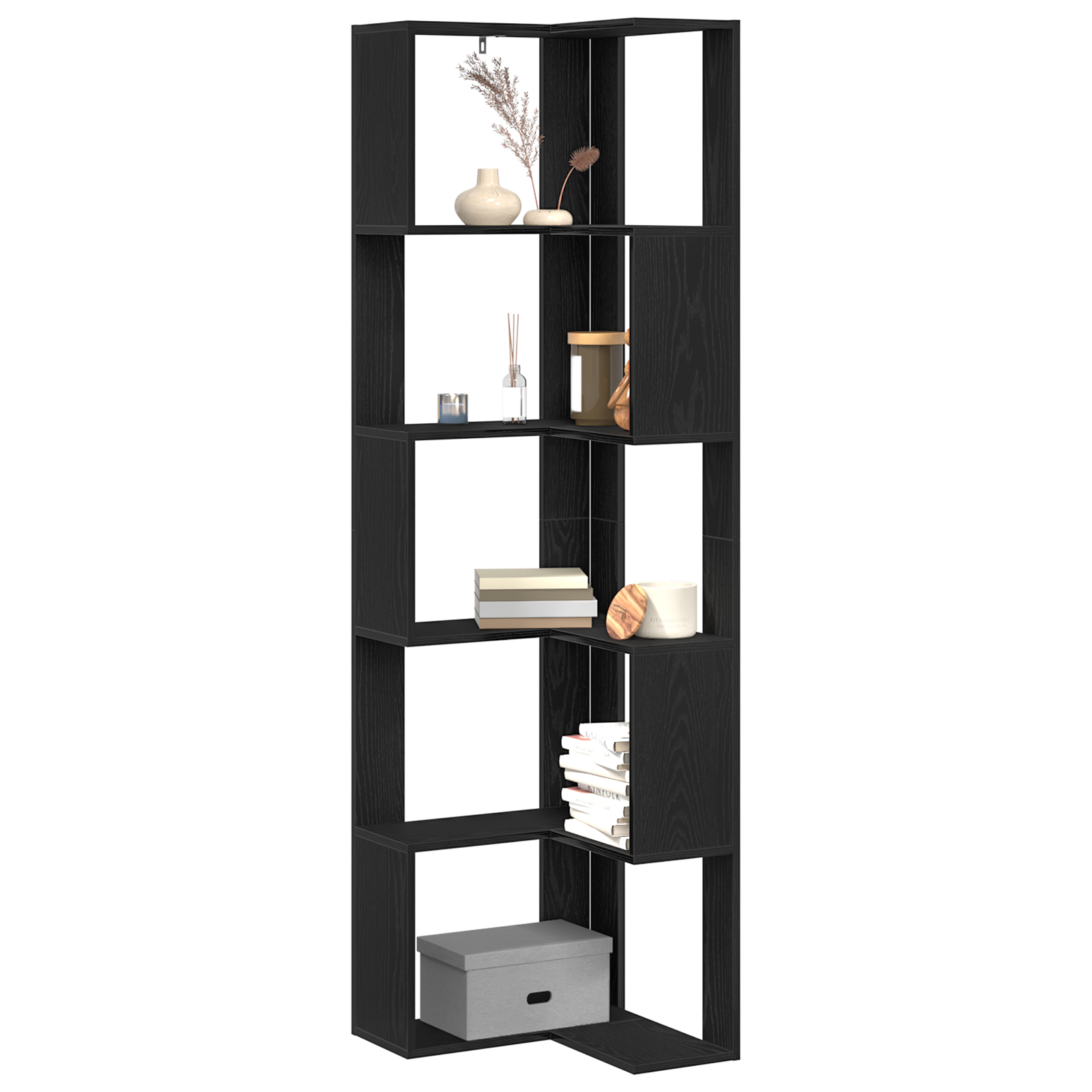 vidaXL Hoekboekenkast 5-laags 50x50x179 cm bewerkt hout zwart eiken