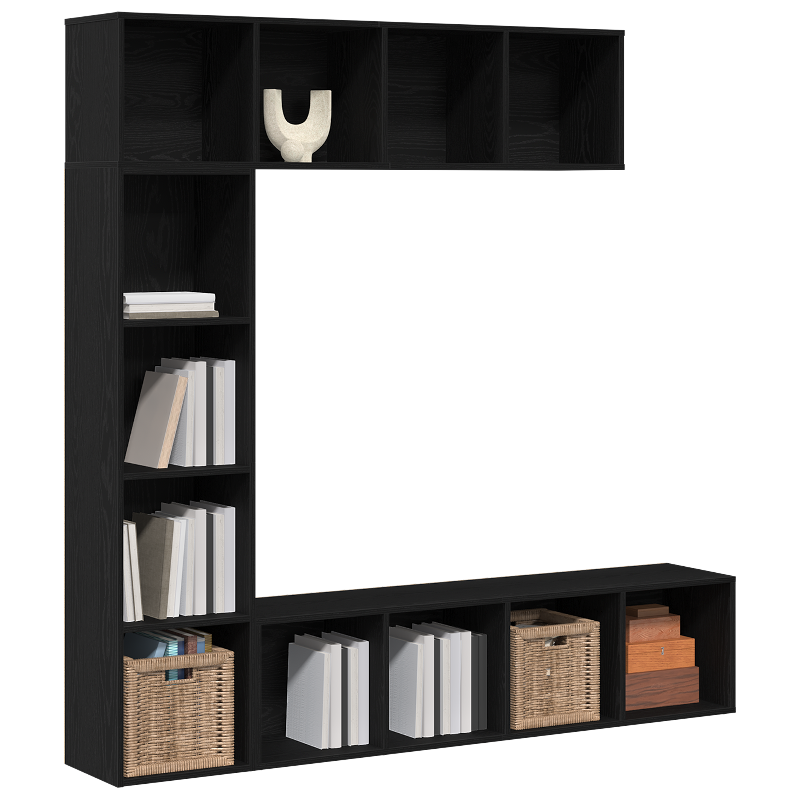 vidaXL Boekenkasten 3 stuks Zwart Eiken 36x30x143 cm Geengineerd Hout
