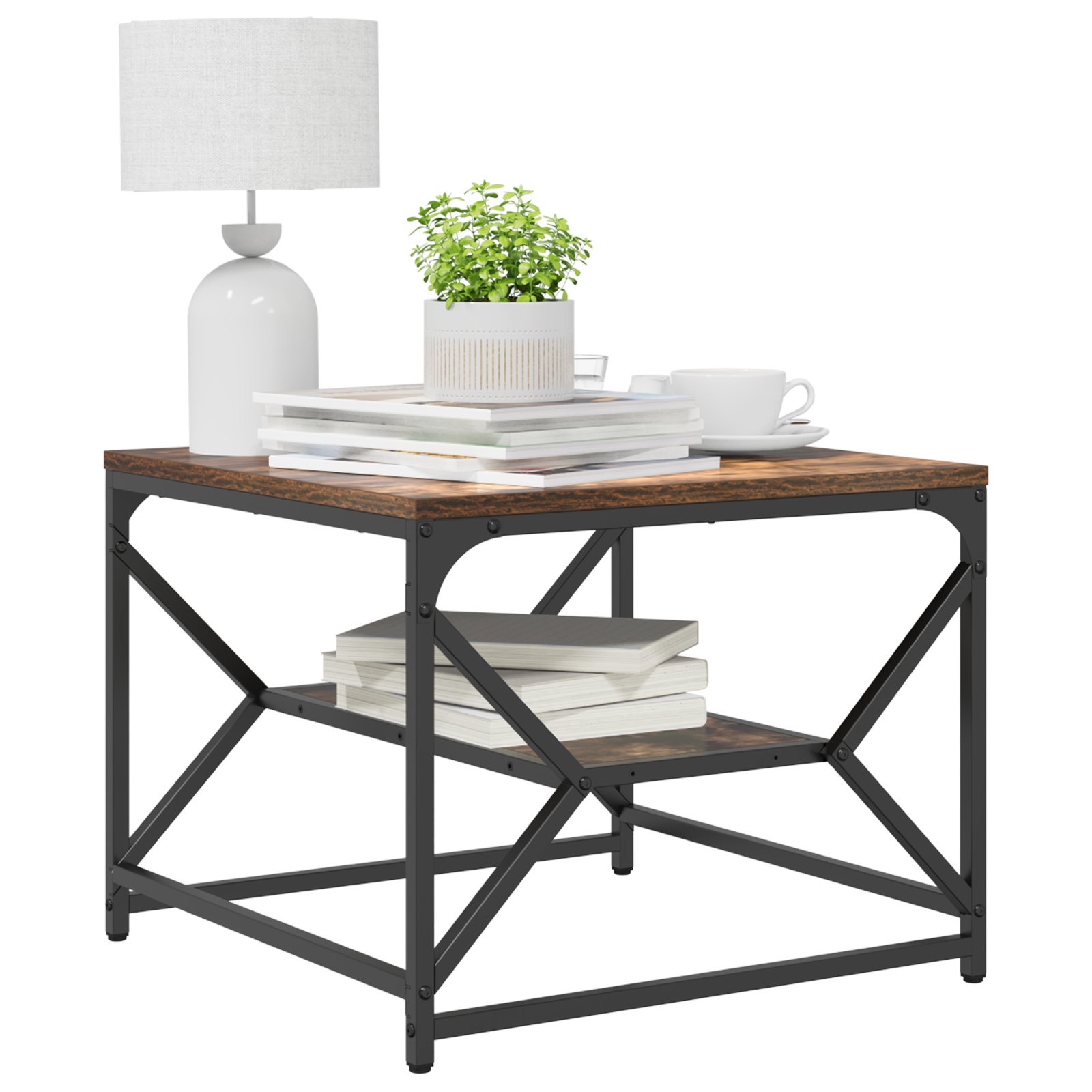 vidaXL Salontafel met Opberplank - Rook Eiken, 51x50x40 cm, Gemaakt van Samengesteld Hout