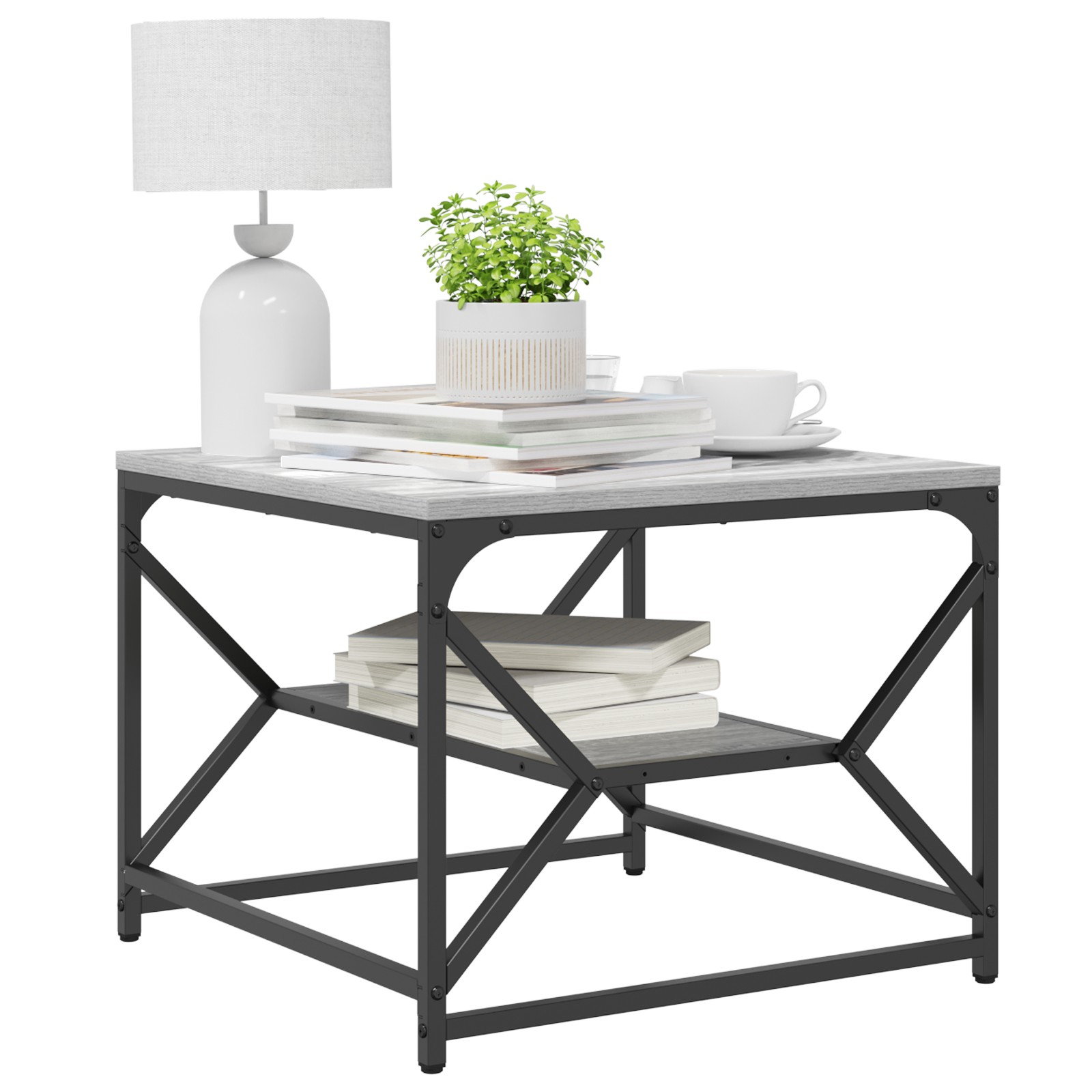 vidaXL Salontafel met Plank - Grijs Sonoma - 51x50x40 cm - Van Gefabriceerd Hout