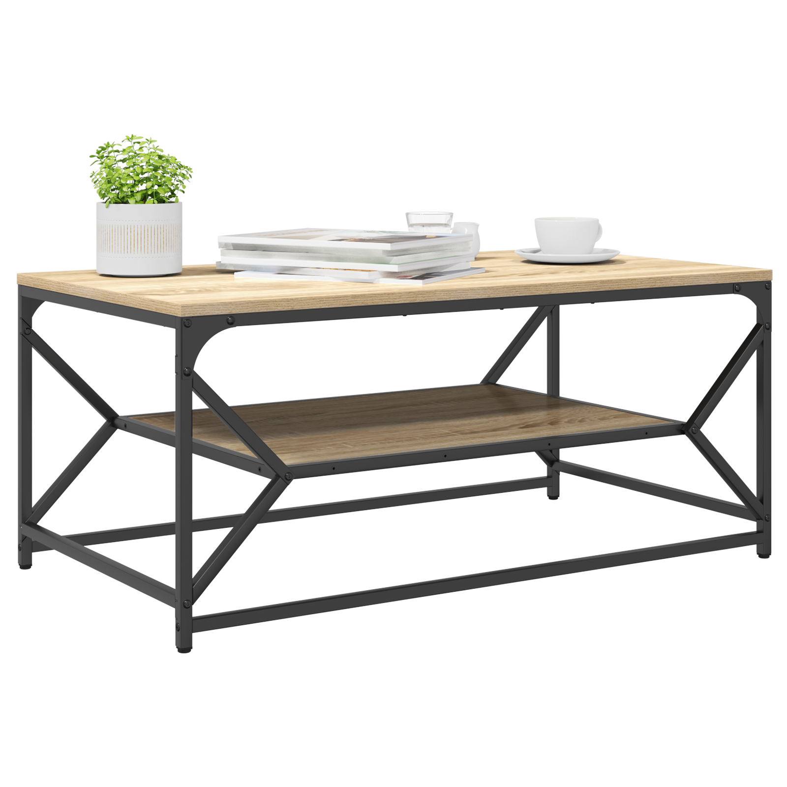 vidaXL Salontafel met Plank Sonoma Eik 90x50x40 cm