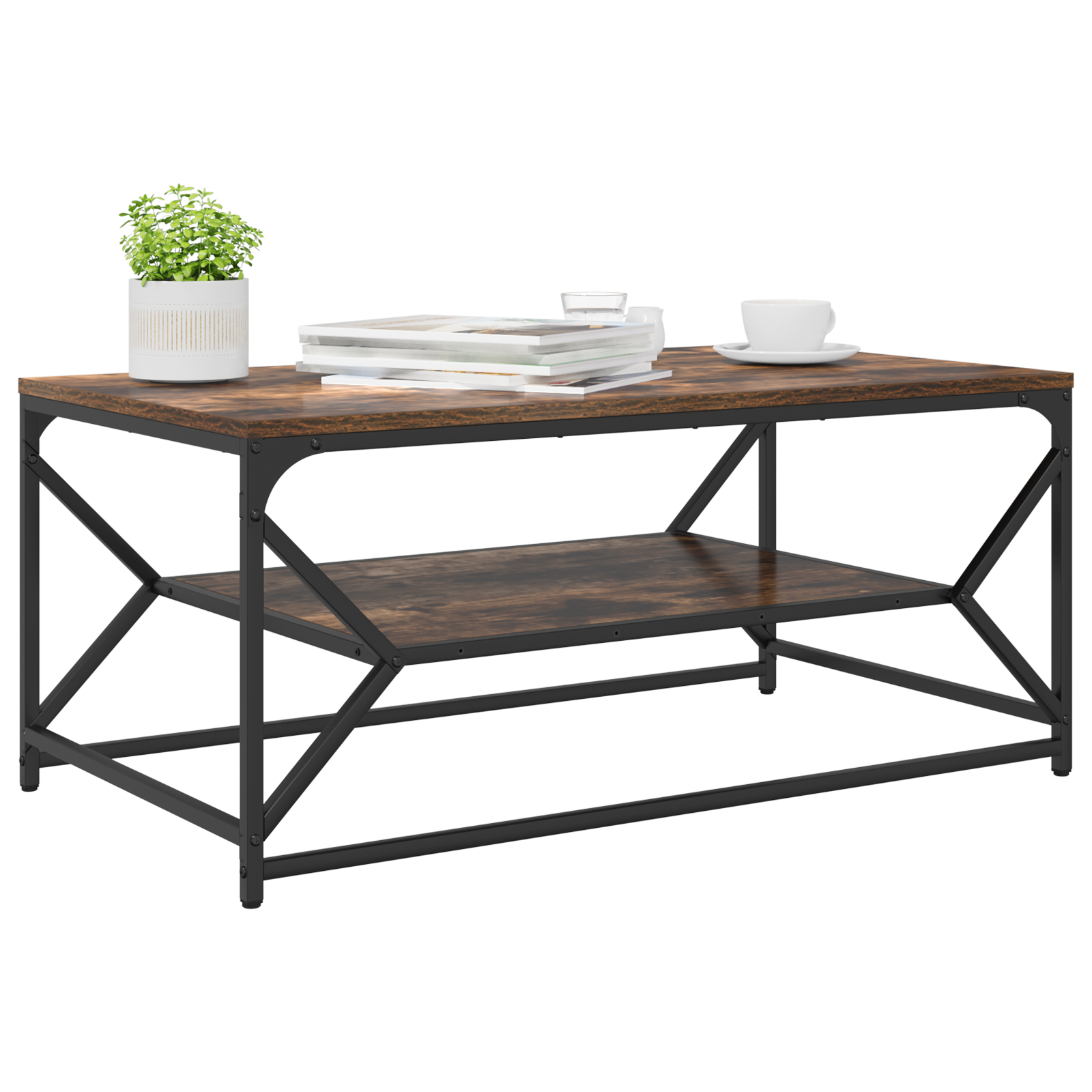 vidaXL Salontafel met plank in gerookt eiken 90x50x40 cm