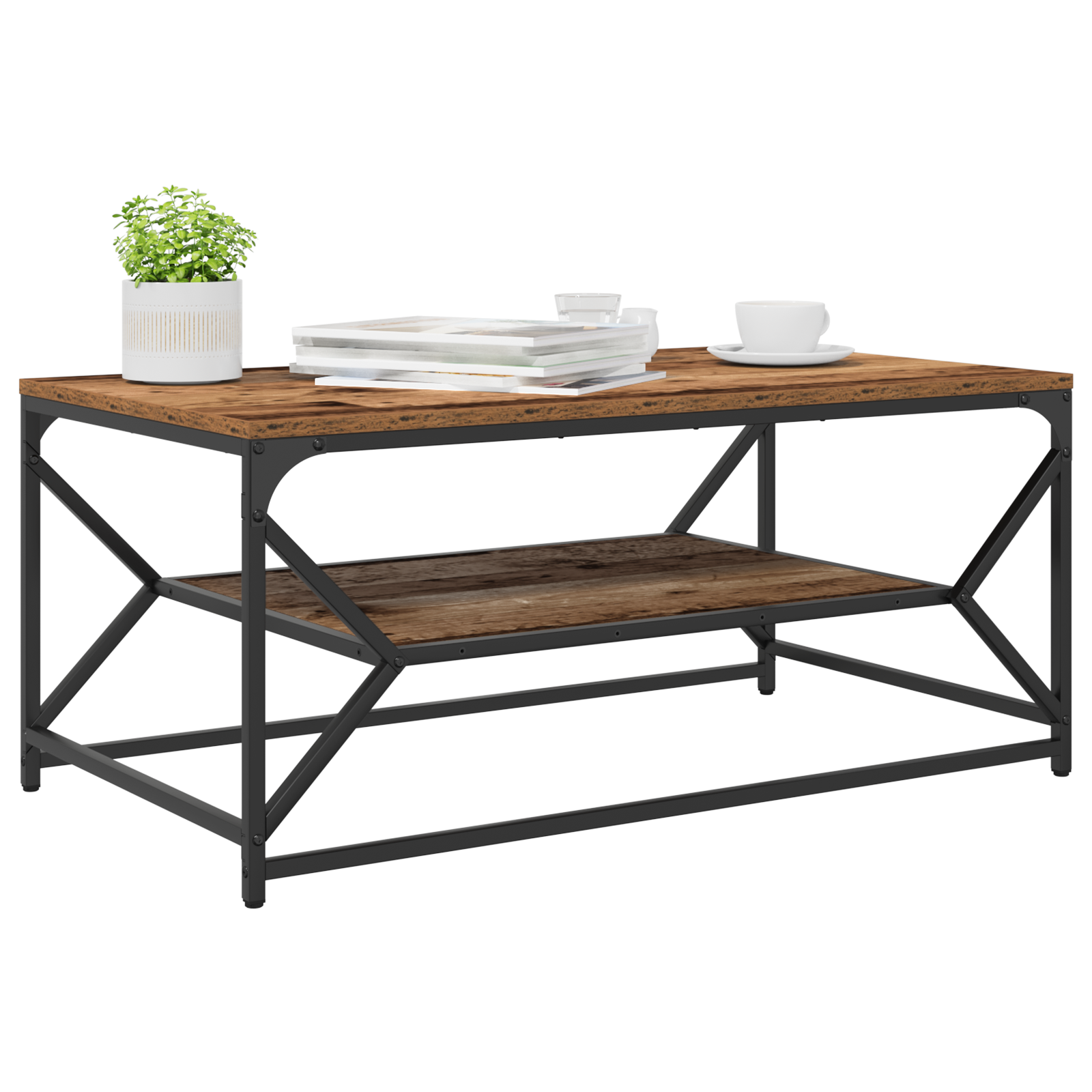 vidaXL Salontafel met Plank - Oud Hout, 90x50x40 cm, Geengineerd Hout
