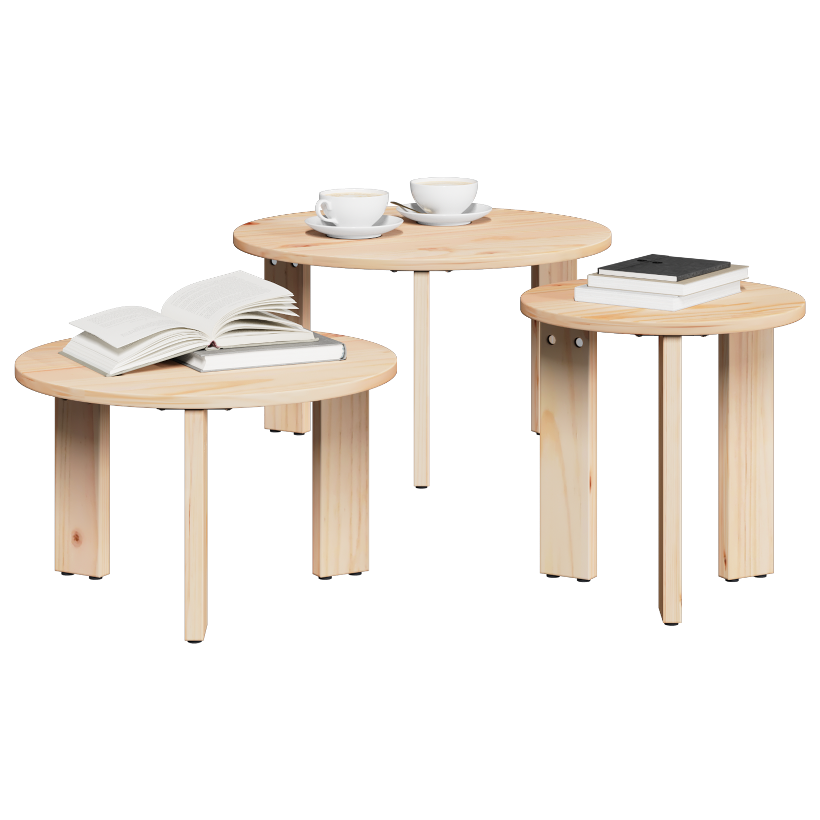vidaXL Salontafel 3 pcs Natuurlijk 47.5 x 47.5 x 27 cm