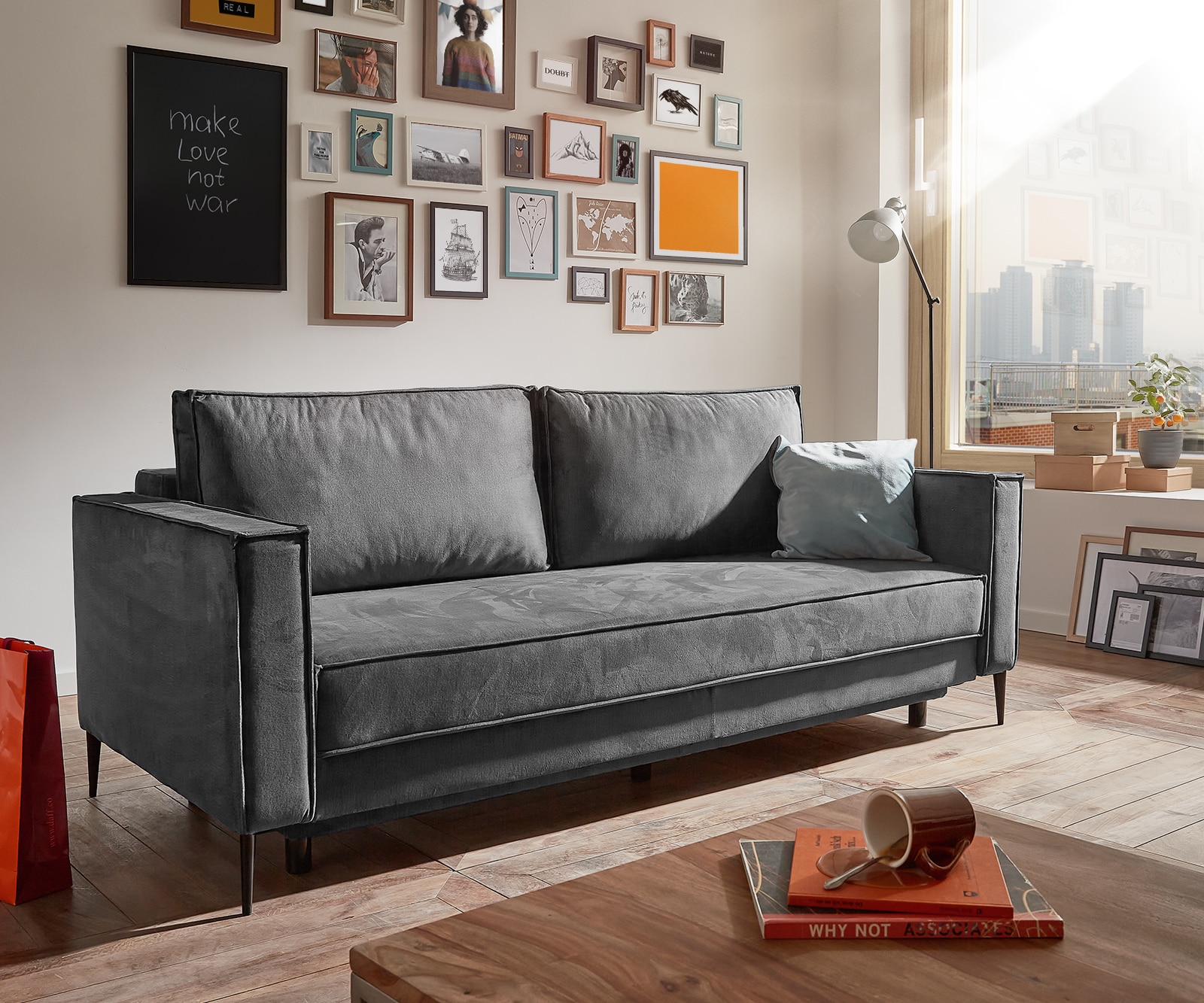 DELIFE Schlafsofa Thia Velour Graphit 220x100 cm