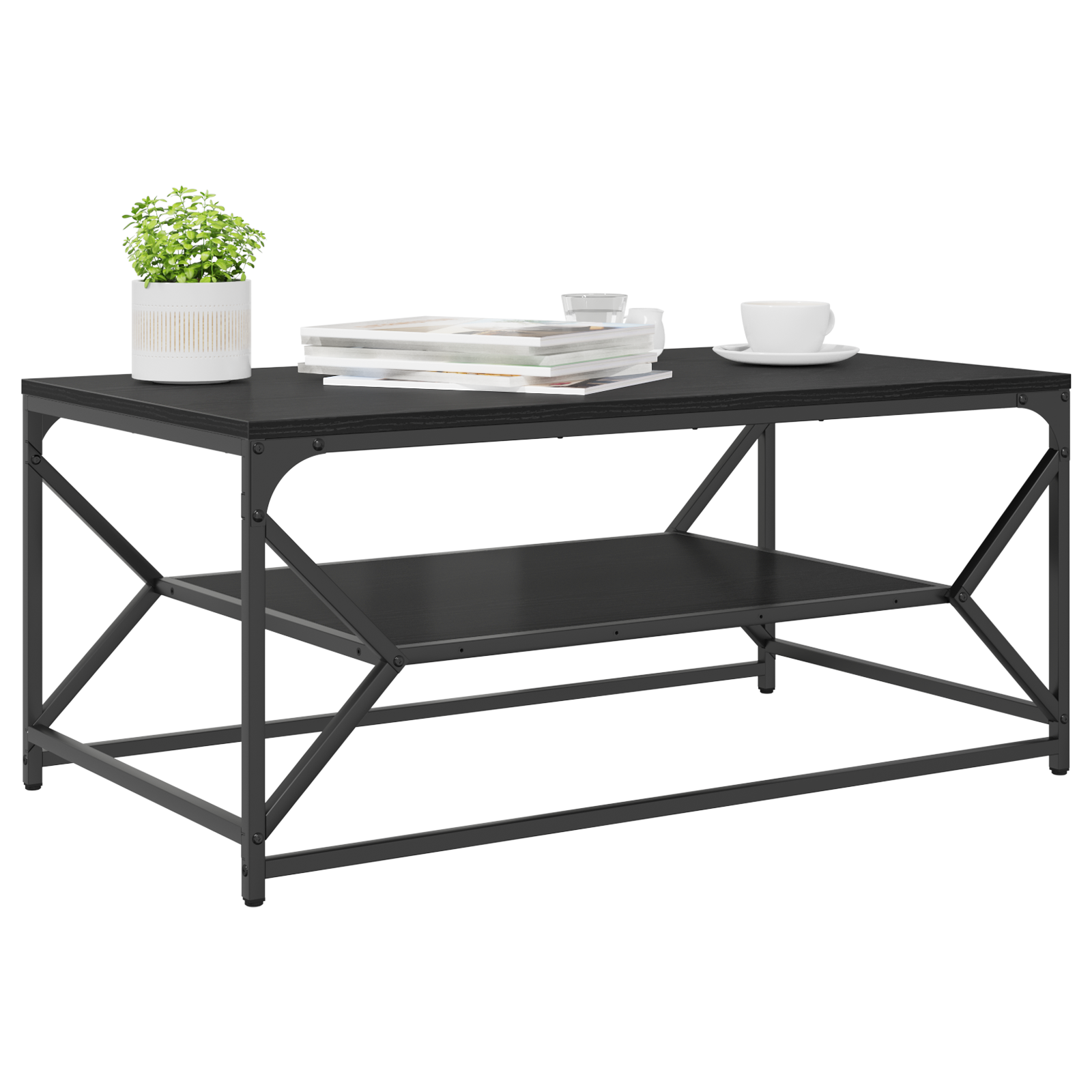 vidaXL Koffietafel met Plank - Zwart Eiken 90x50x40 cm, Kunststof en Hout