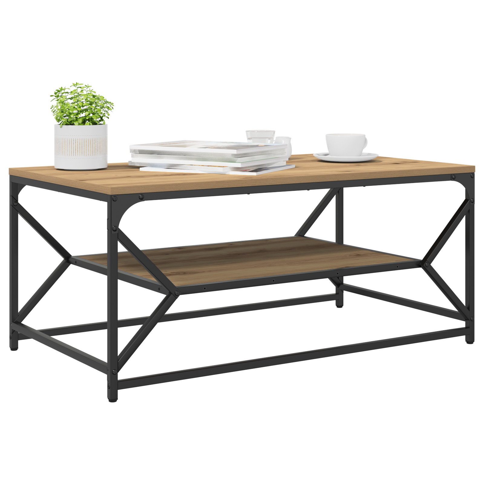 vidaXL Salontafel met Plank - Artisan Eiken, 90x50x40 cm, Gemaakt van Samengesteld Hout
