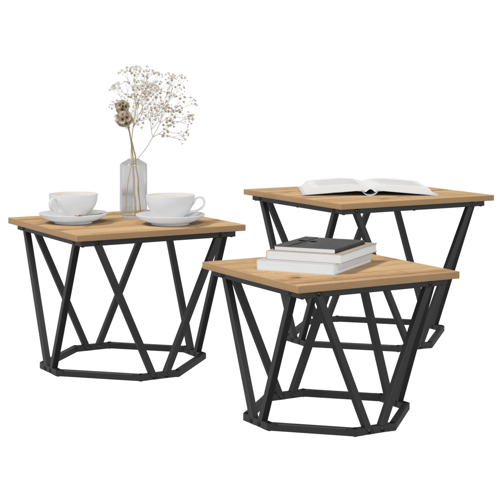vidaXL Bijzettafels 3 st bewerkt hout artisanaal eiken
