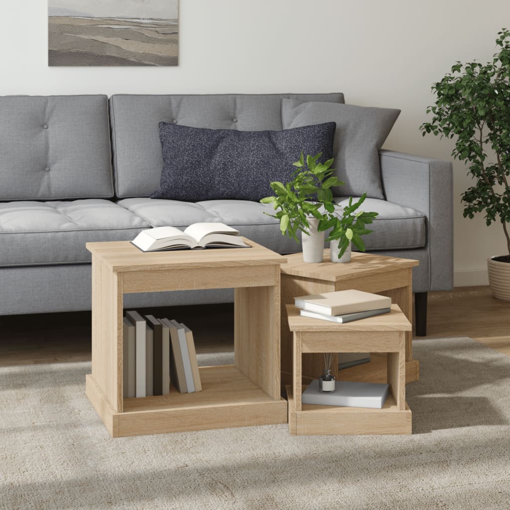 vidaXL 3-delige Salontafelset bewerkt hout sonoma eikenkleurig