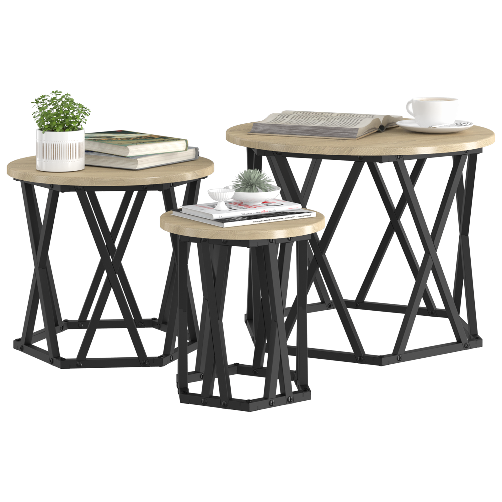 vidaXL Nesting Bijzettafels Set van 3 - Sonoma Eiken Geengineerd Hout