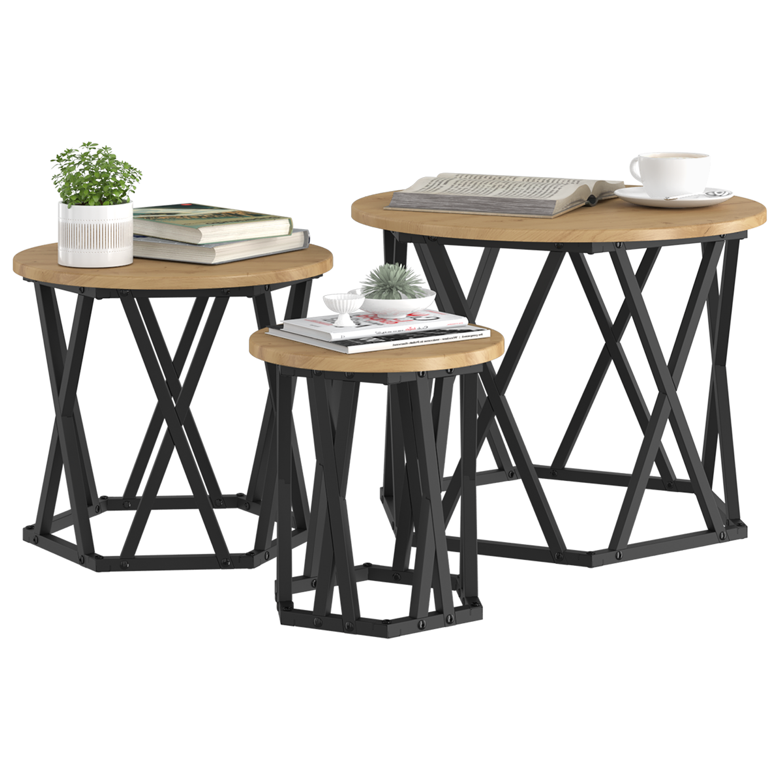 vidaXL Nest Bijzettafels 3 stuks Artisan Eiken Hout
