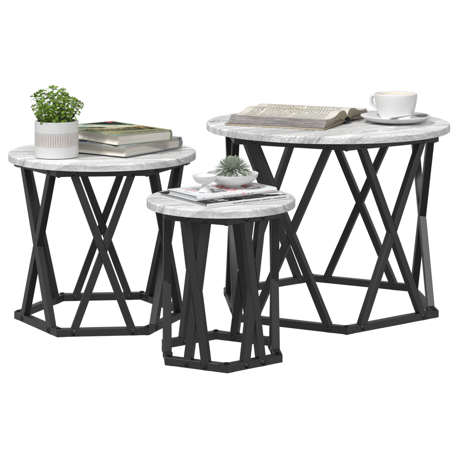 vidaXL Nesting Bijzettafels 3 stuks Grijs Sonoma Hout