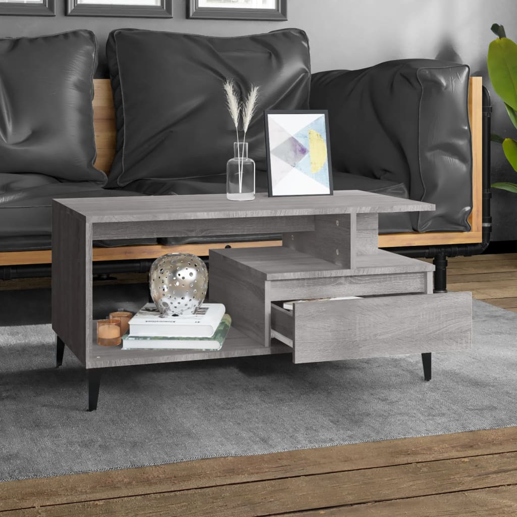 vidaXL Salontafel 90x49x45 cm bewerkt hout grijs sonoma