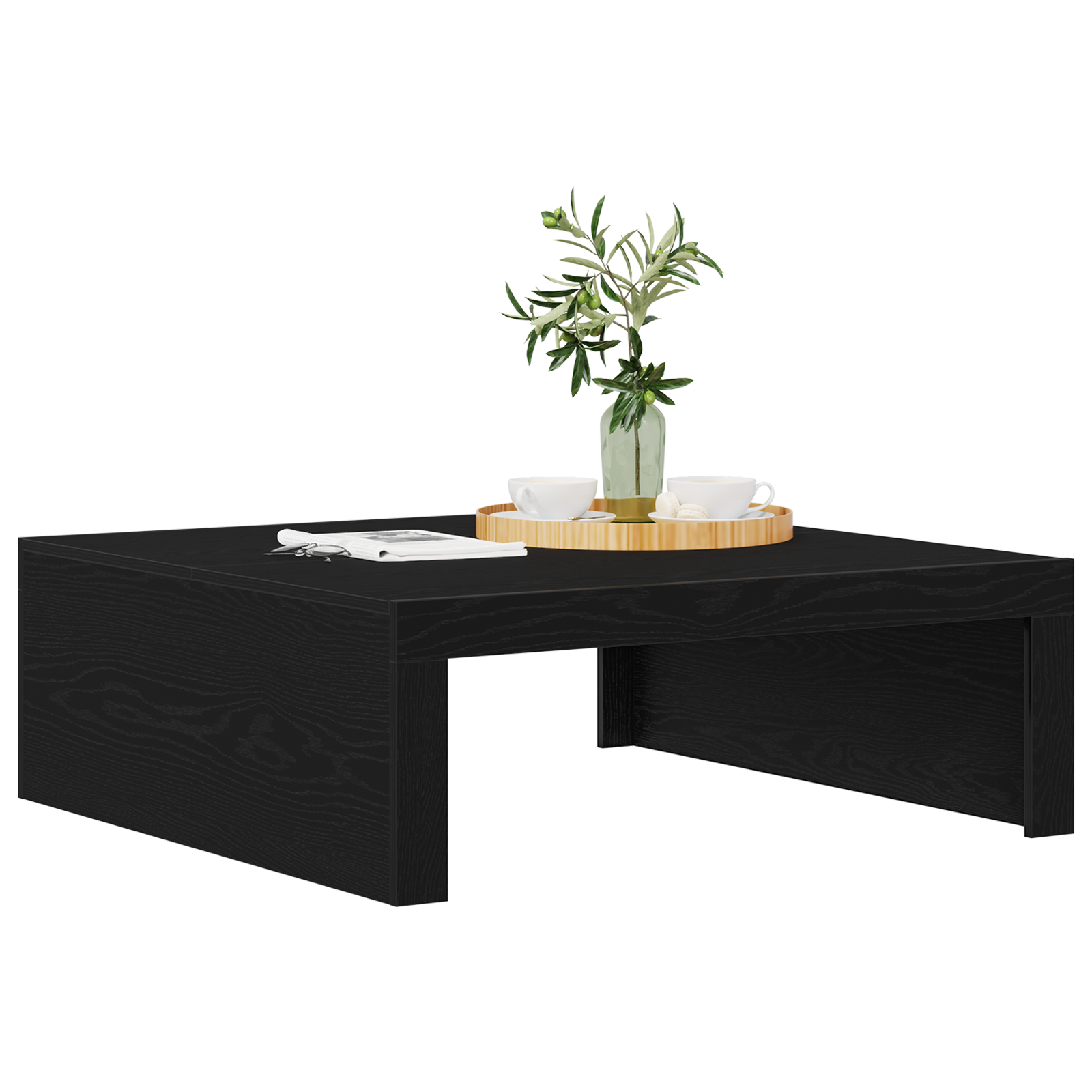 vidaXL Zwarte Eikenhouten Salontafel - 100 x 100 x 35 cm, Gemaakt van Kwaliteitsvol Hout