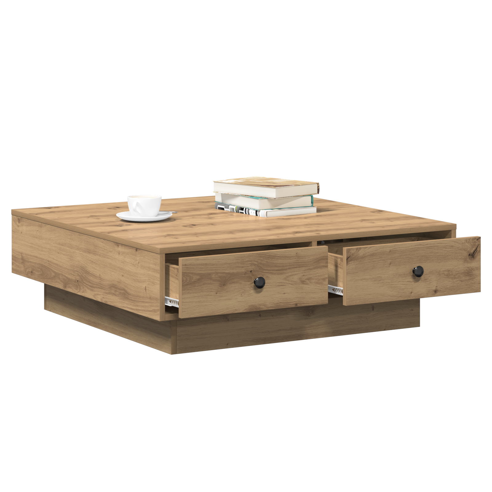 vidaXL Salontafel Eiken Fineer, MDF 90 x 90 x 28 cm Opslag Vierkant