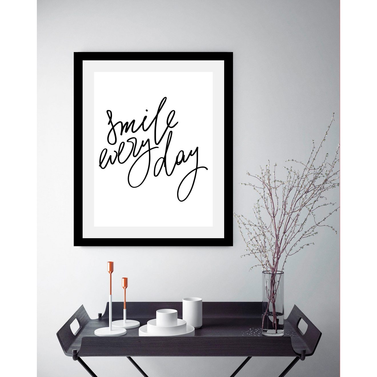 Queence Wanddecoratie Smile HD premium posterdruk incl. houten lijst