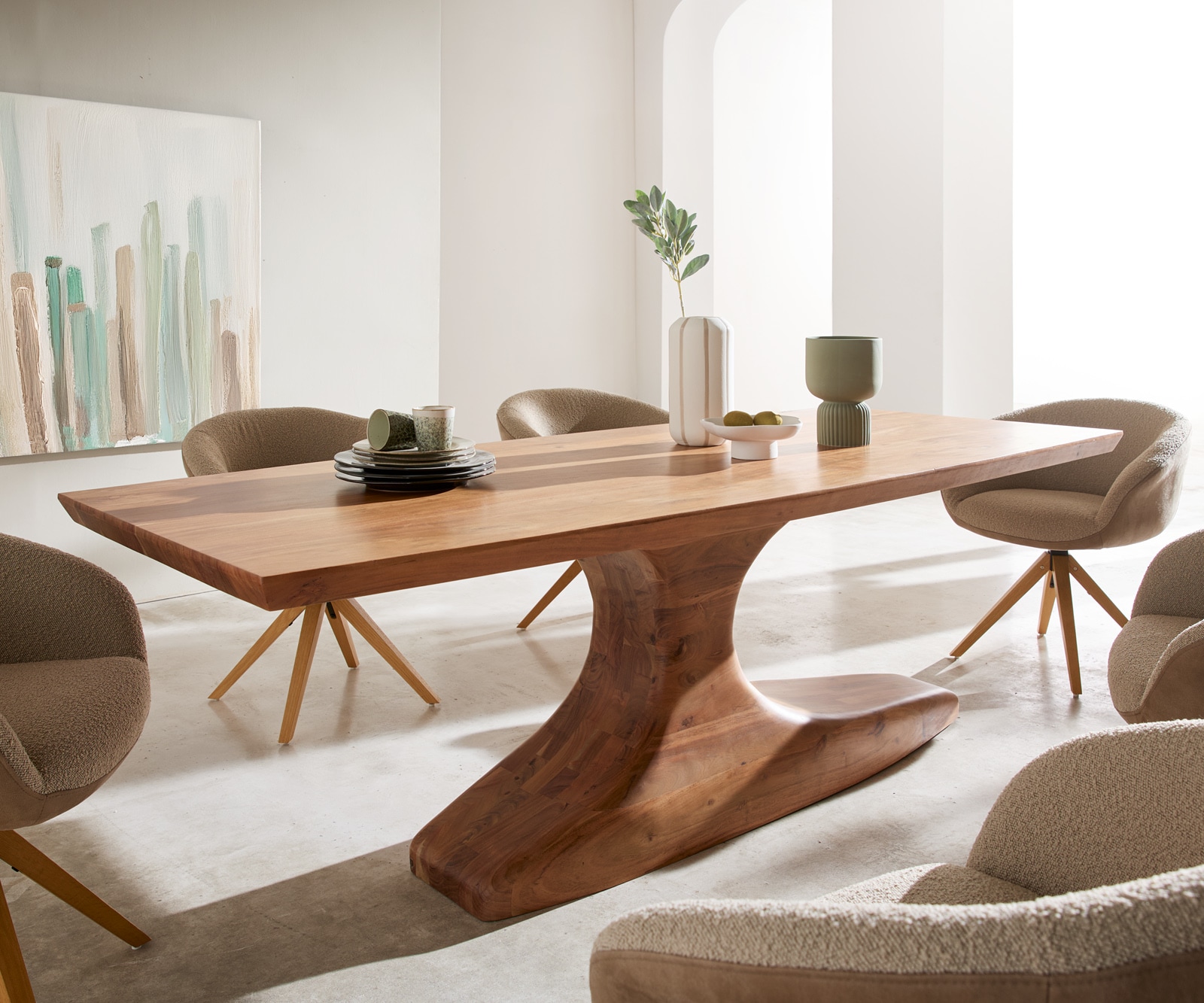 DELIFE Esstisch Jalta 220x95 cm Akazie Natur massiv
